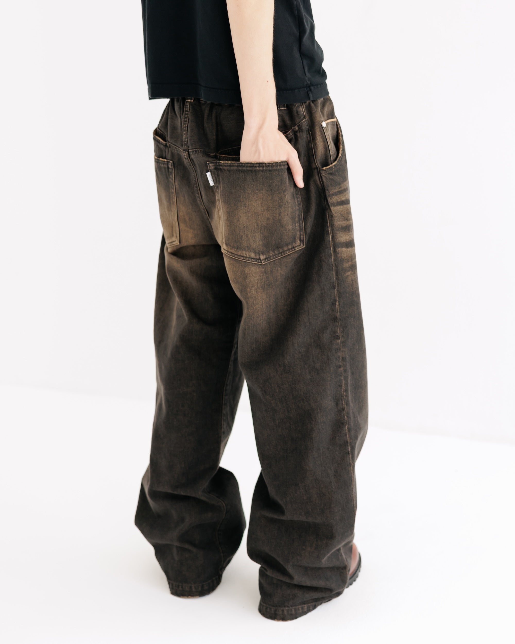【8.30 SAT 20:00- IN STOCK】VINTAGE DYED SELVEDGE DENIM WIDE PANTS (VINTAGE BLACK)