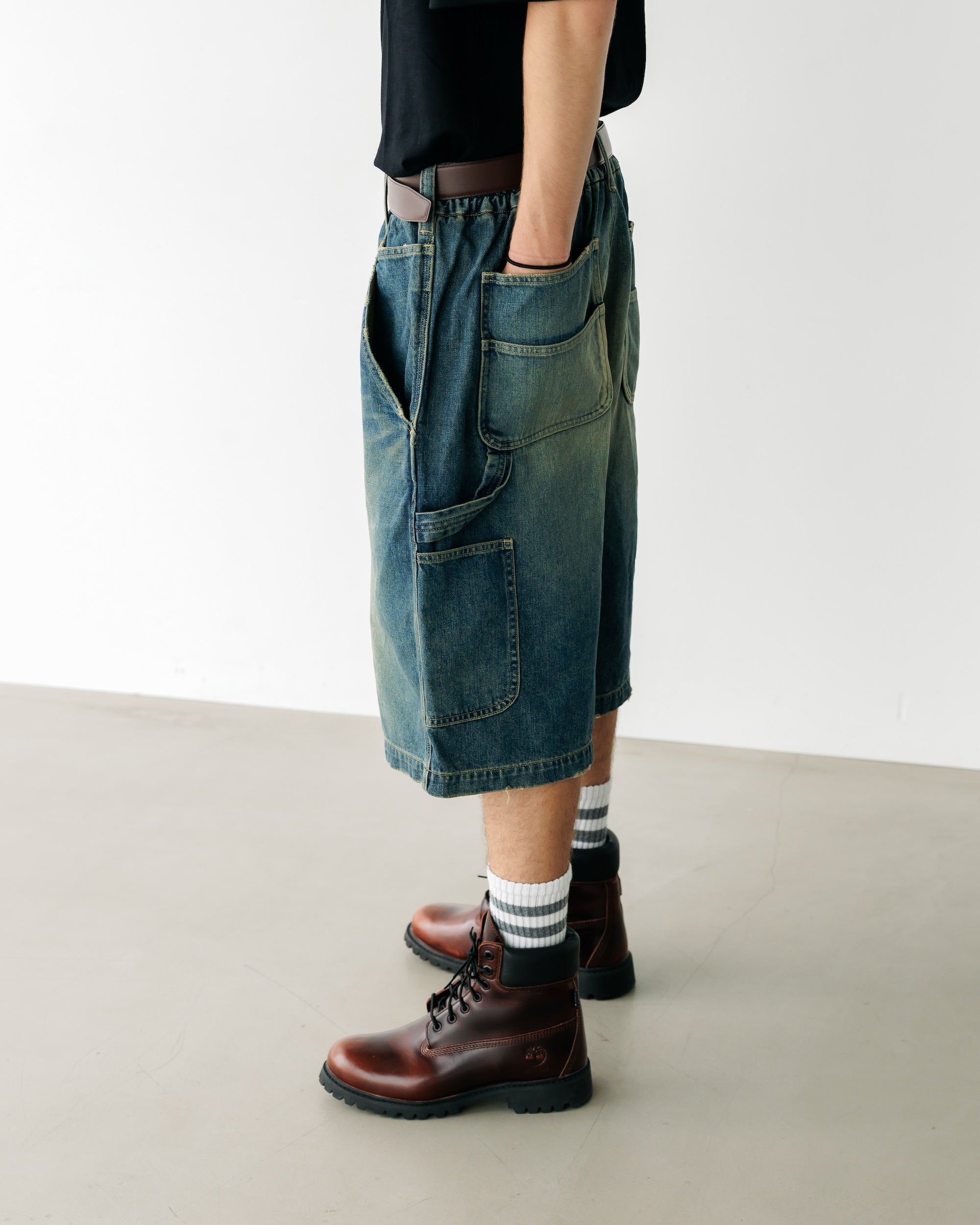 VINTAGE DYED SELVEDGE DENIM WORKER HALF PANTS (VINTAGE INDIGO)