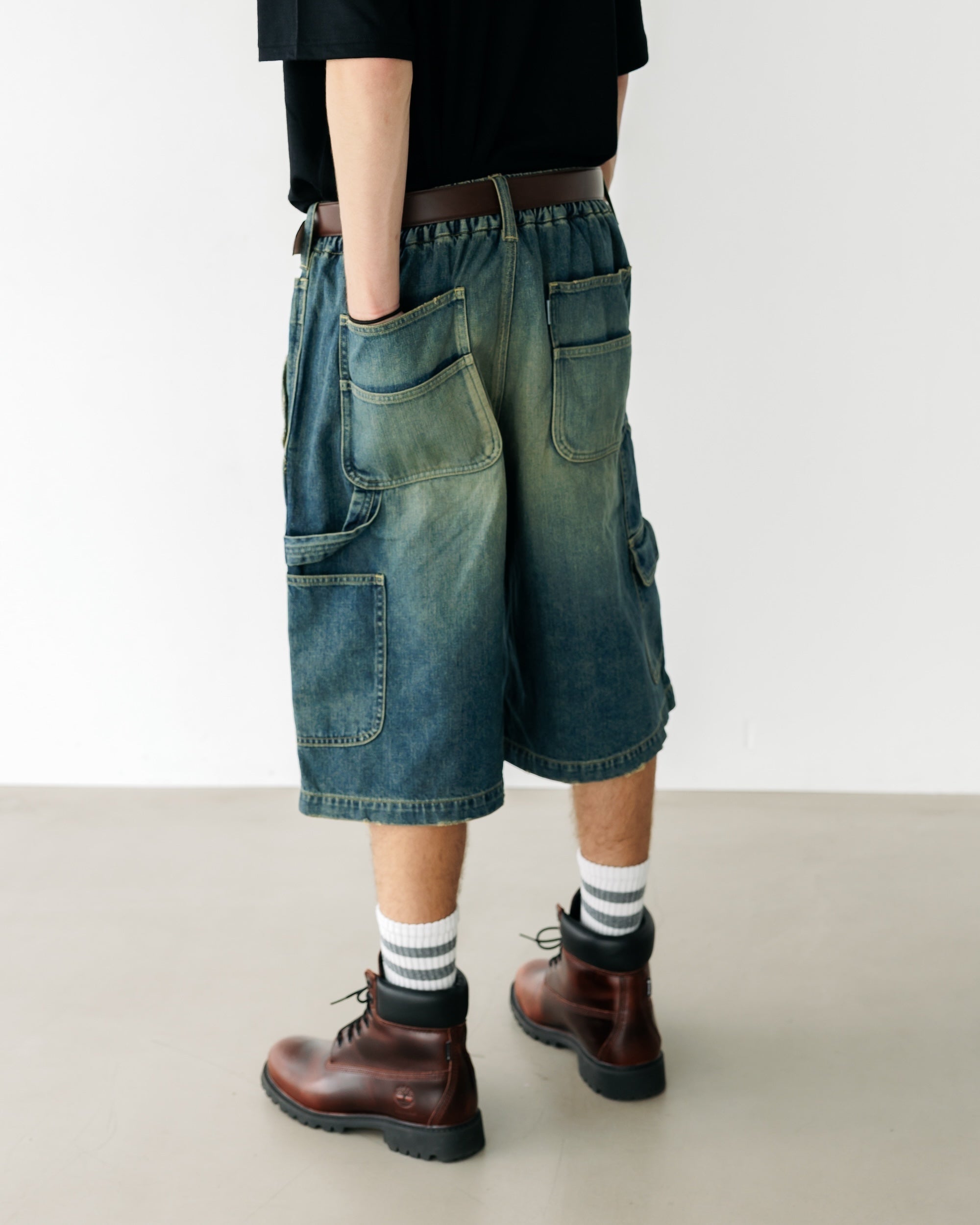 VINTAGE DYED SELVEDGE DENIM WORKER HALF PANTS (VINTAGE INDIGO)