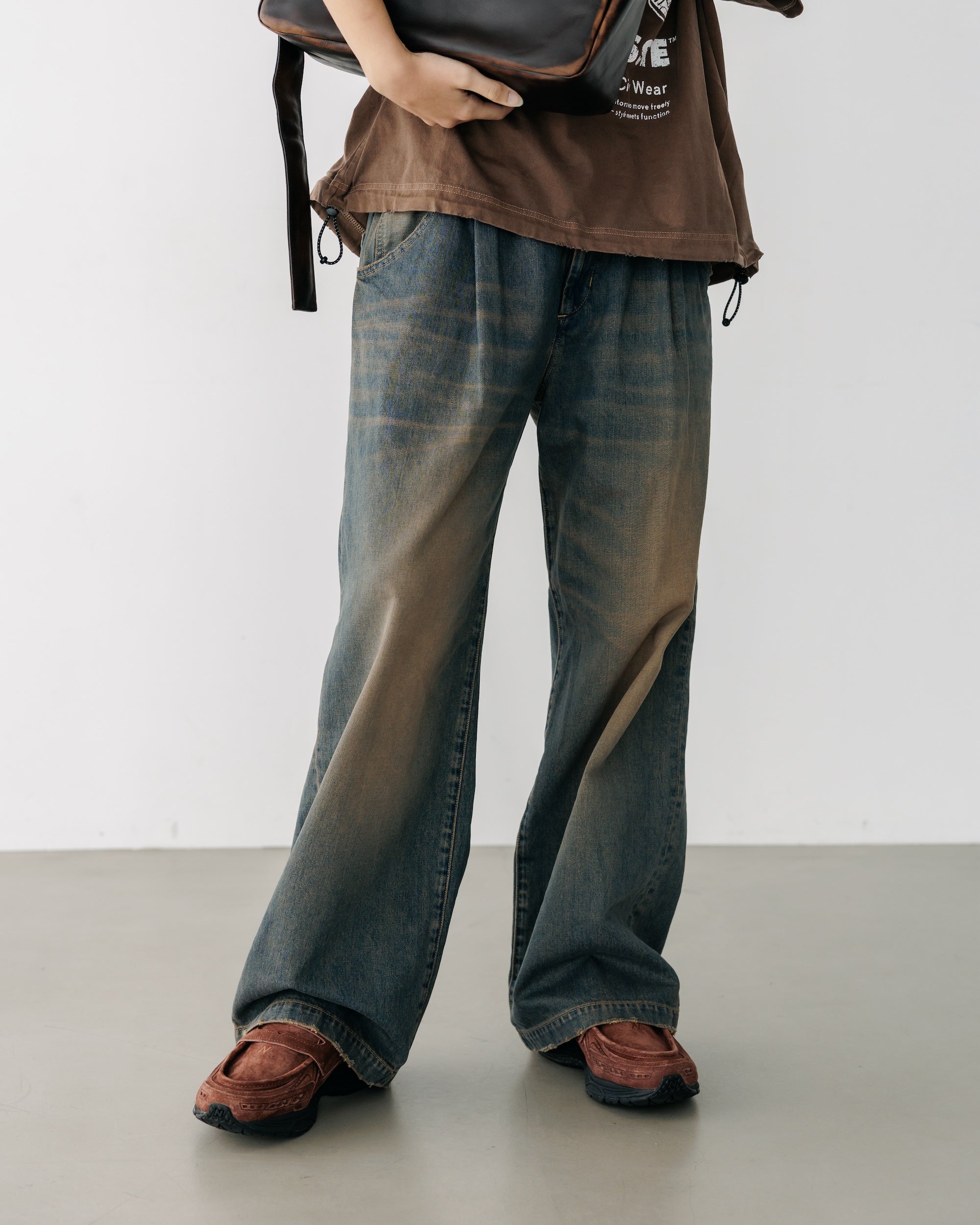 【8.30 SAT 20:00- IN STOCK】VINTAGE DYED SELVEDGE DENIM WIDE PANTS (VINTAGE BROWN)