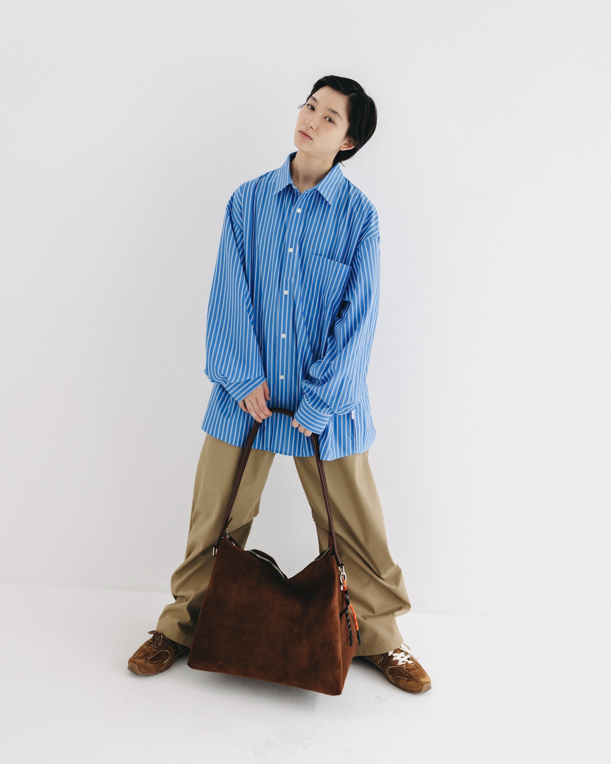 【9.17 WED 20:00- IN STOCK】46G KNIT EVERYDAY L/S SHIRT (SAX BLUE STRIPE)