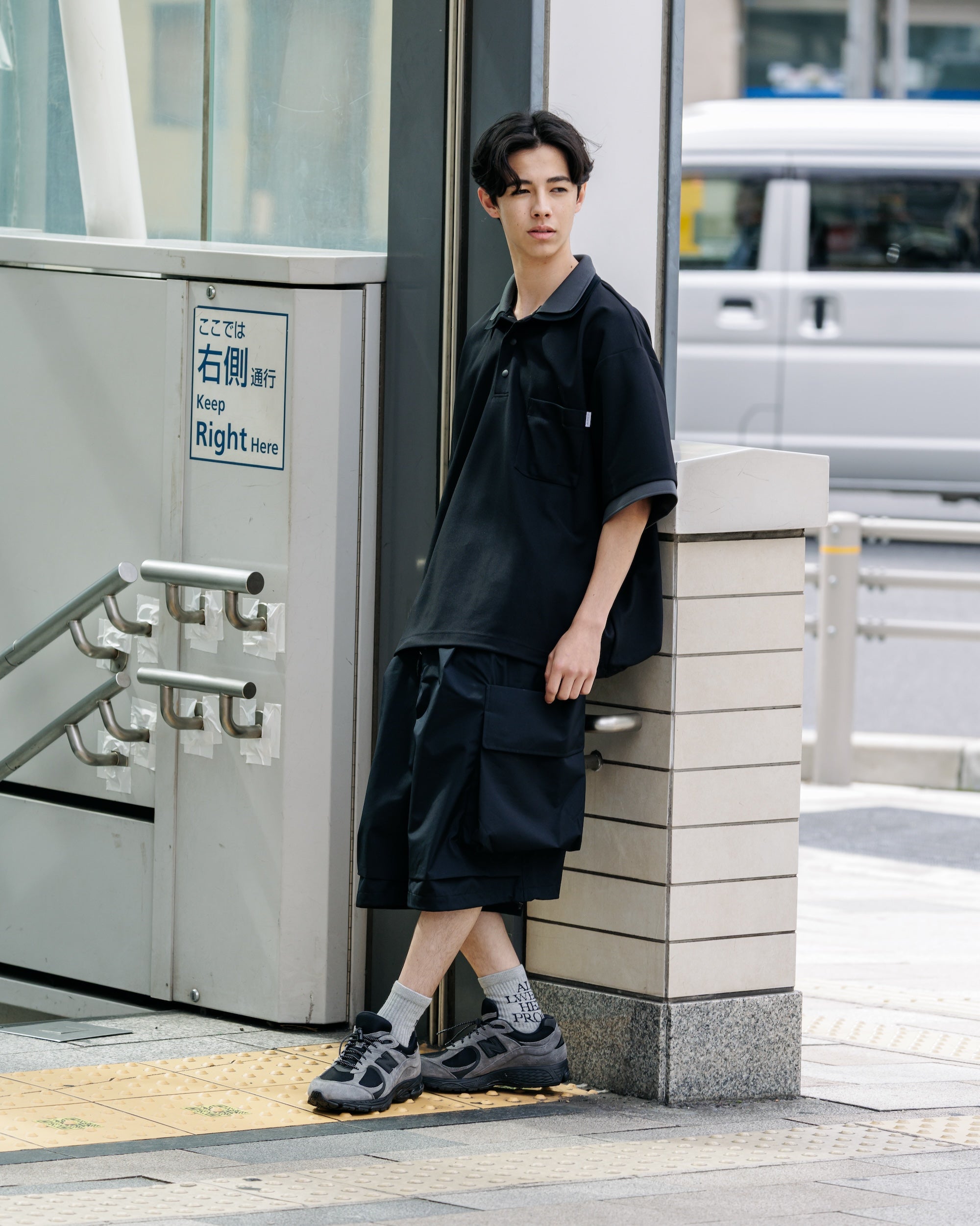 【8.20 WED 20:00- IN STOCK】ACTIVE CITY S/S DOUBLE COLLAR POLO SHIRT (BLACK×GRAY)