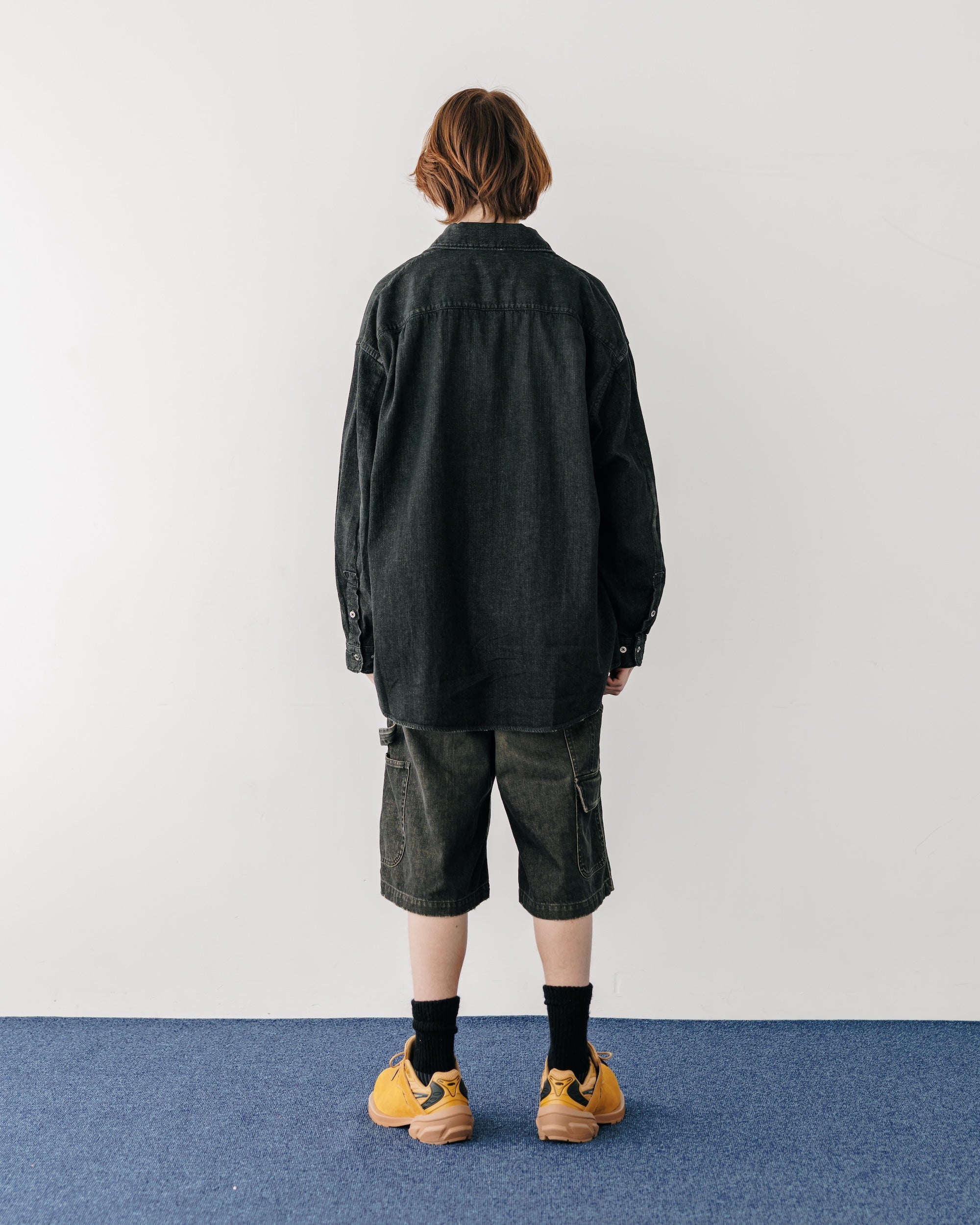 VINTAGE DYED SELVEDGE DENIM WORKER HALF PANTS (VINTAGE BLACK)