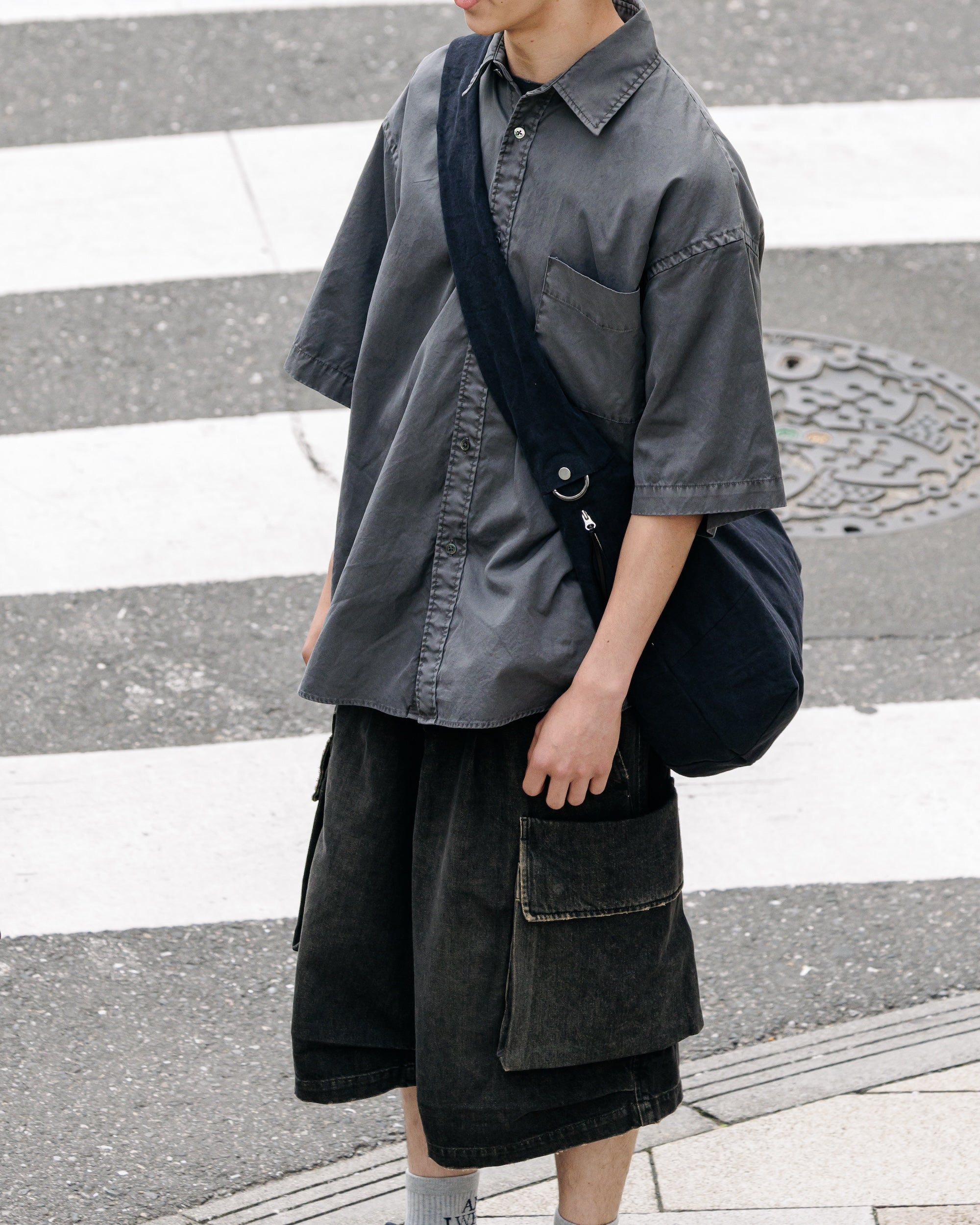 【3.18 WED 20:00- IN STOCK】VINTAGE DYED SELVEDGE DENIM CITY MILITARY HALF PANTS (VINTAGE BLACK)