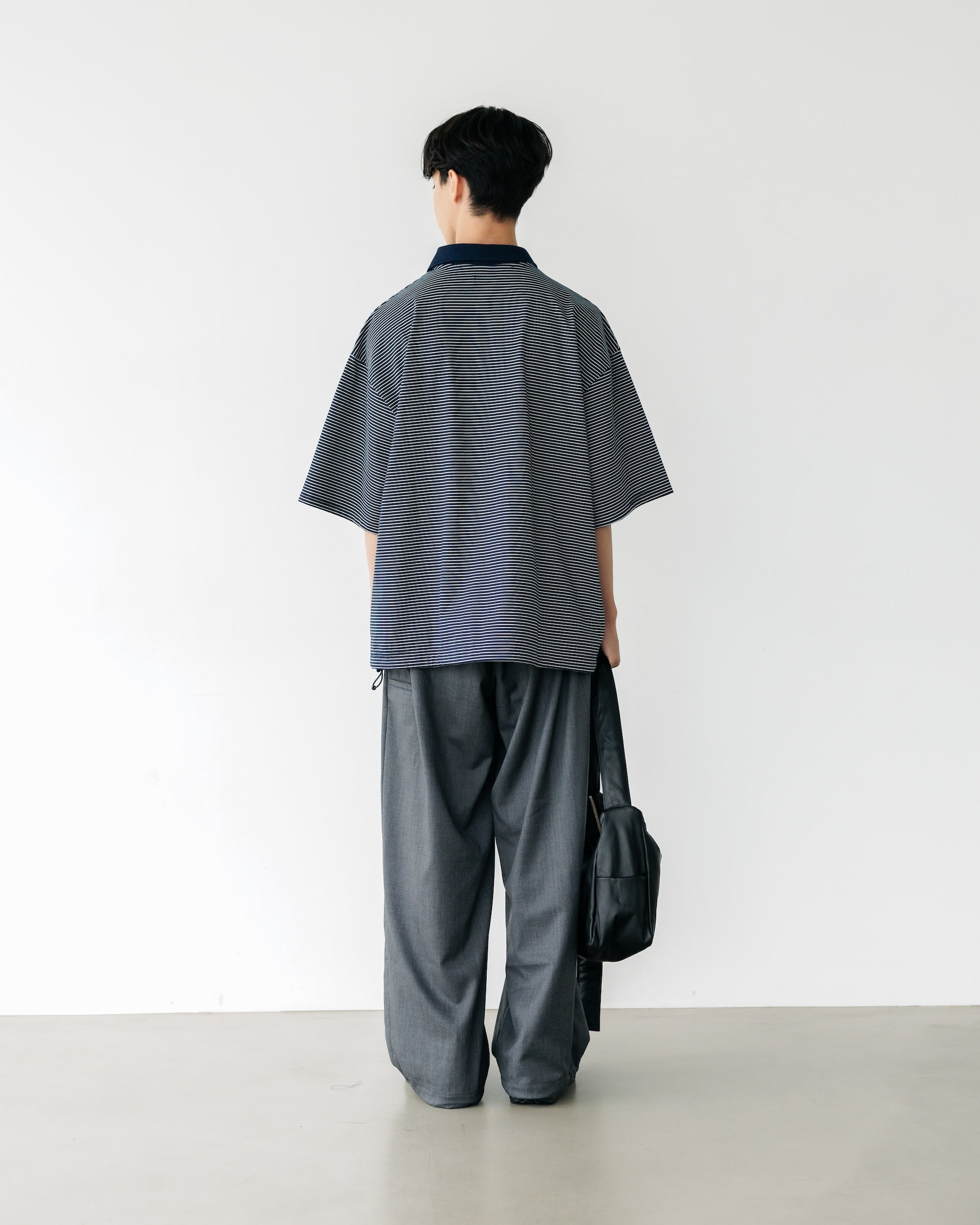 EMBROIDERY LOGO STRIPED S/S POLO WITH DRAWSTRINGS (NAVY×WHITE)