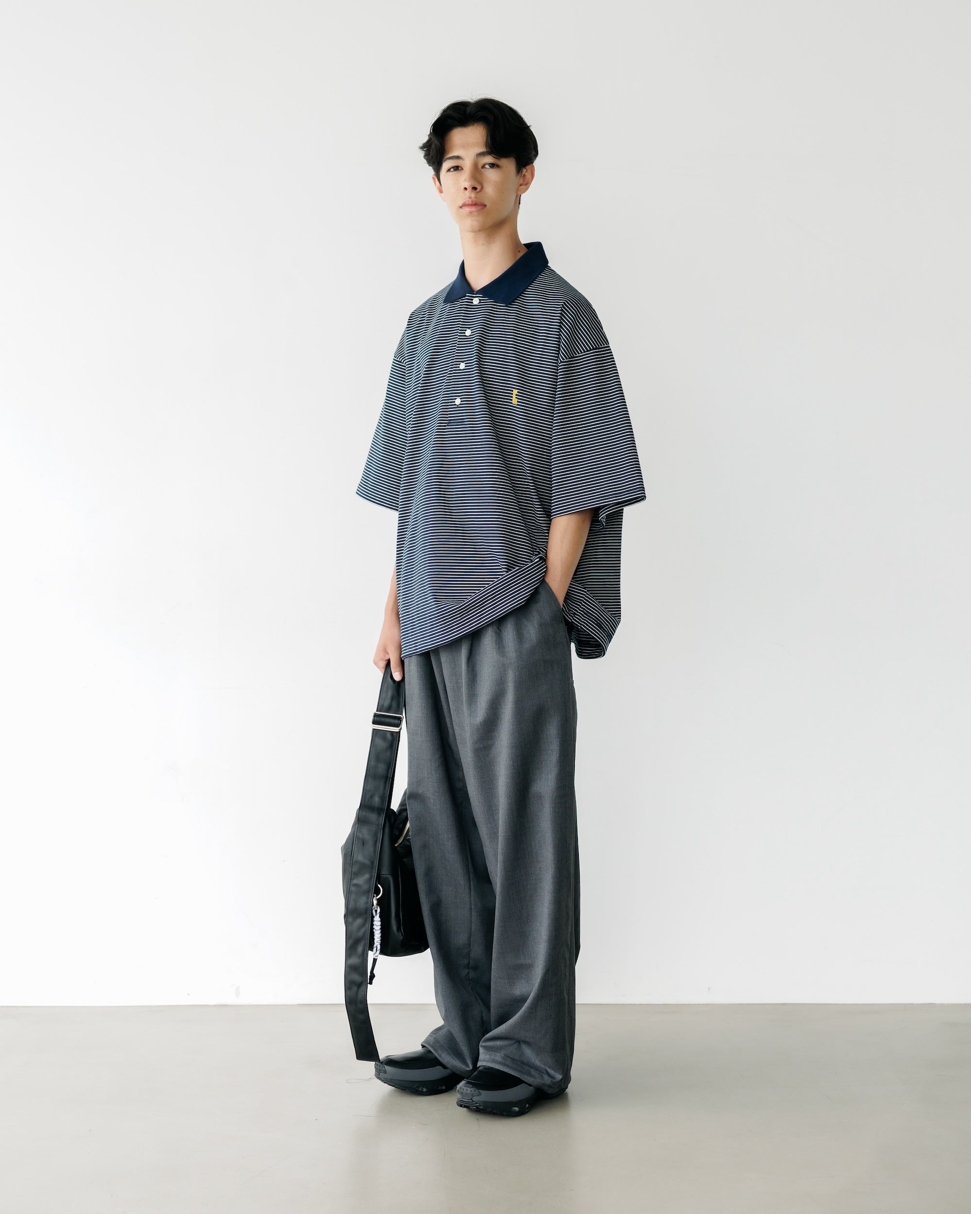 WOOL GABARDINE CITY UNIFORM WIDE STRAIGHT PANTS (GRAY)