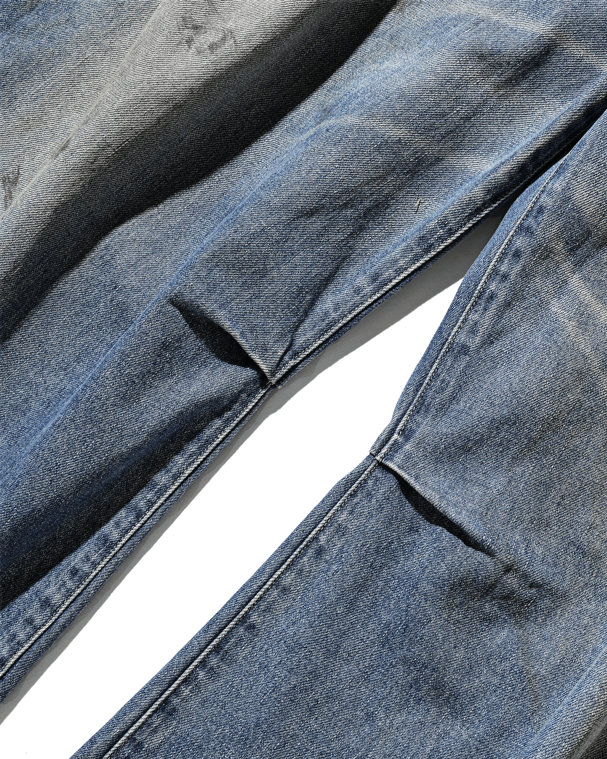 【10.1 WED 20:00- IN STOCK】VINTAGE DYED SELVEDGE DENIM BARREL LEG PANTS (VINTAGE LIGHT INDIGO)