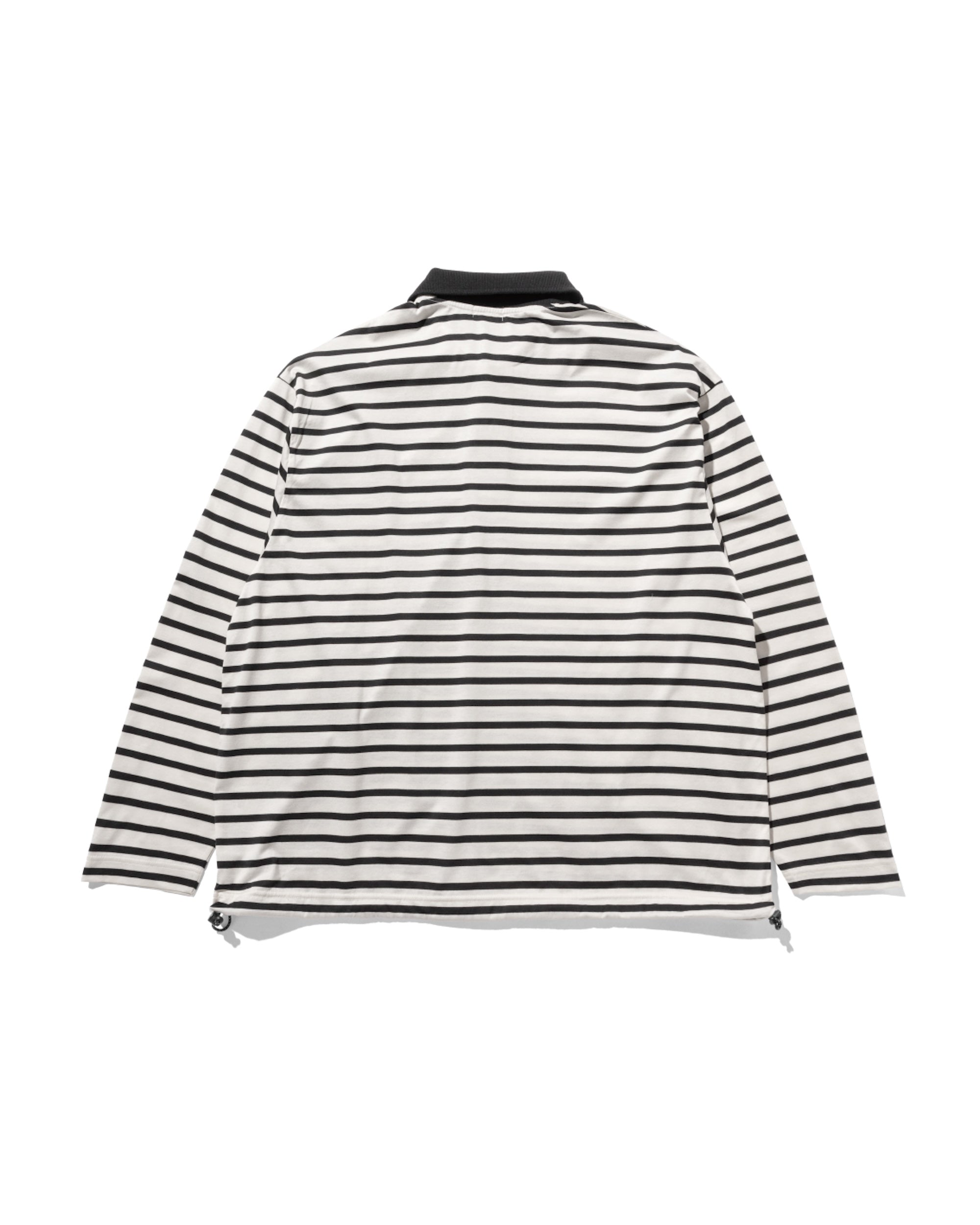 WIDE STRIPED L/S POLO WITH DRAWSTRINGS (IVORY×BLACK)