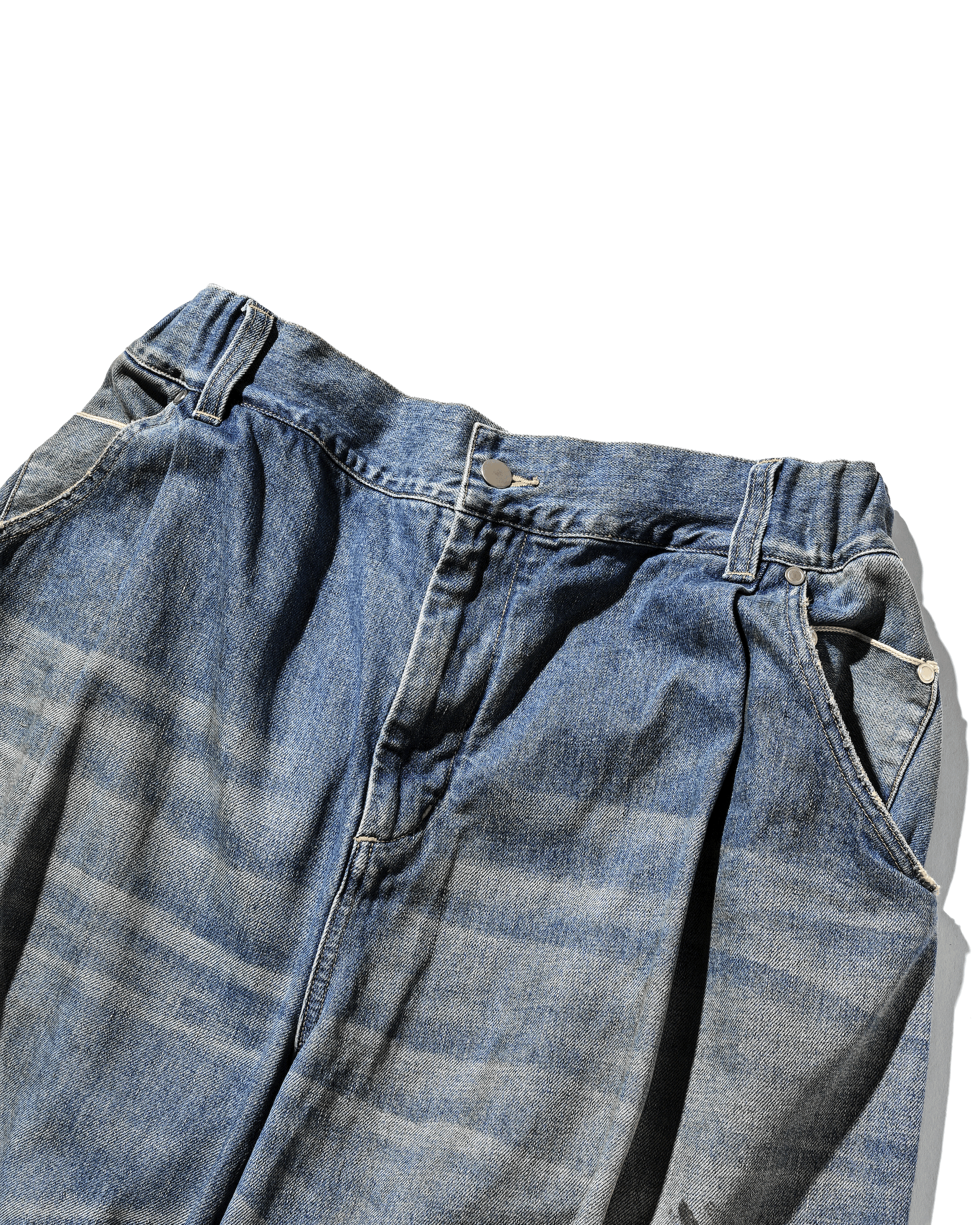 【10.1 WED 20:00- IN STOCK】VINTAGE DYED SELVEDGE DENIM BARREL LEG PANTS (VINTAGE LIGHT INDIGO)