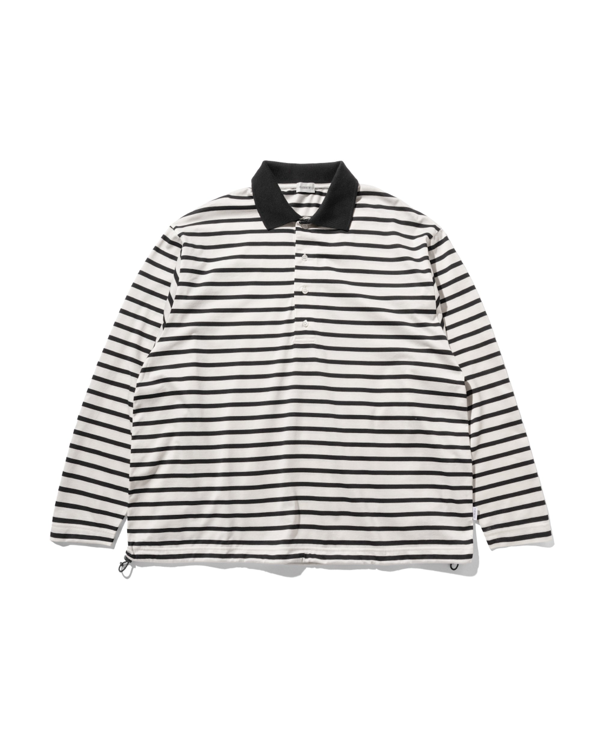 WIDE STRIPED L/S POLO WITH DRAWSTRINGS (IVORY×BLACK)