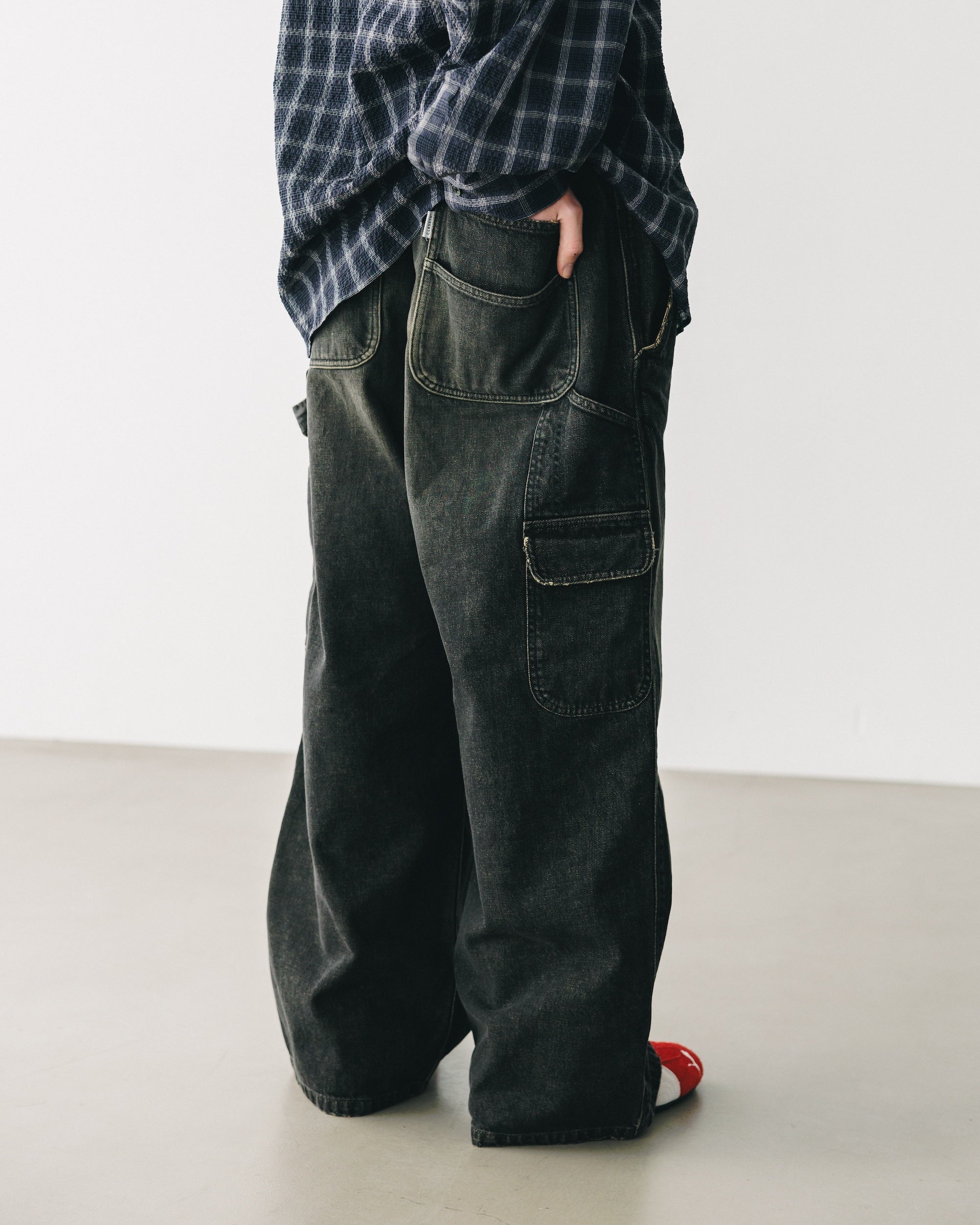 VINTAGE DYED SELVEDGE DENIM WORKER PANTS (VINTAGE BLACK)