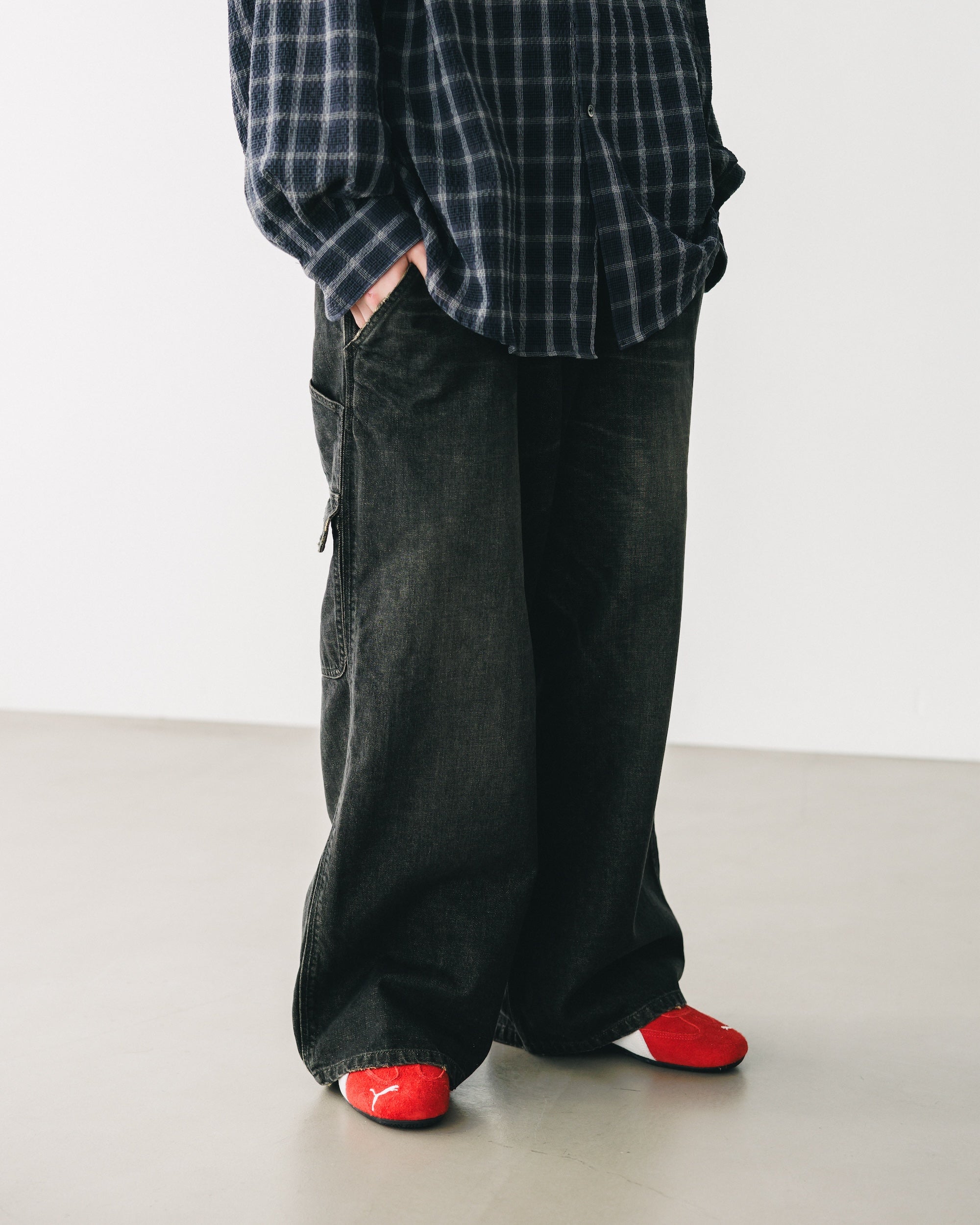VINTAGE DYED SELVEDGE DENIM WORKER PANTS (VINTAGE BLACK)