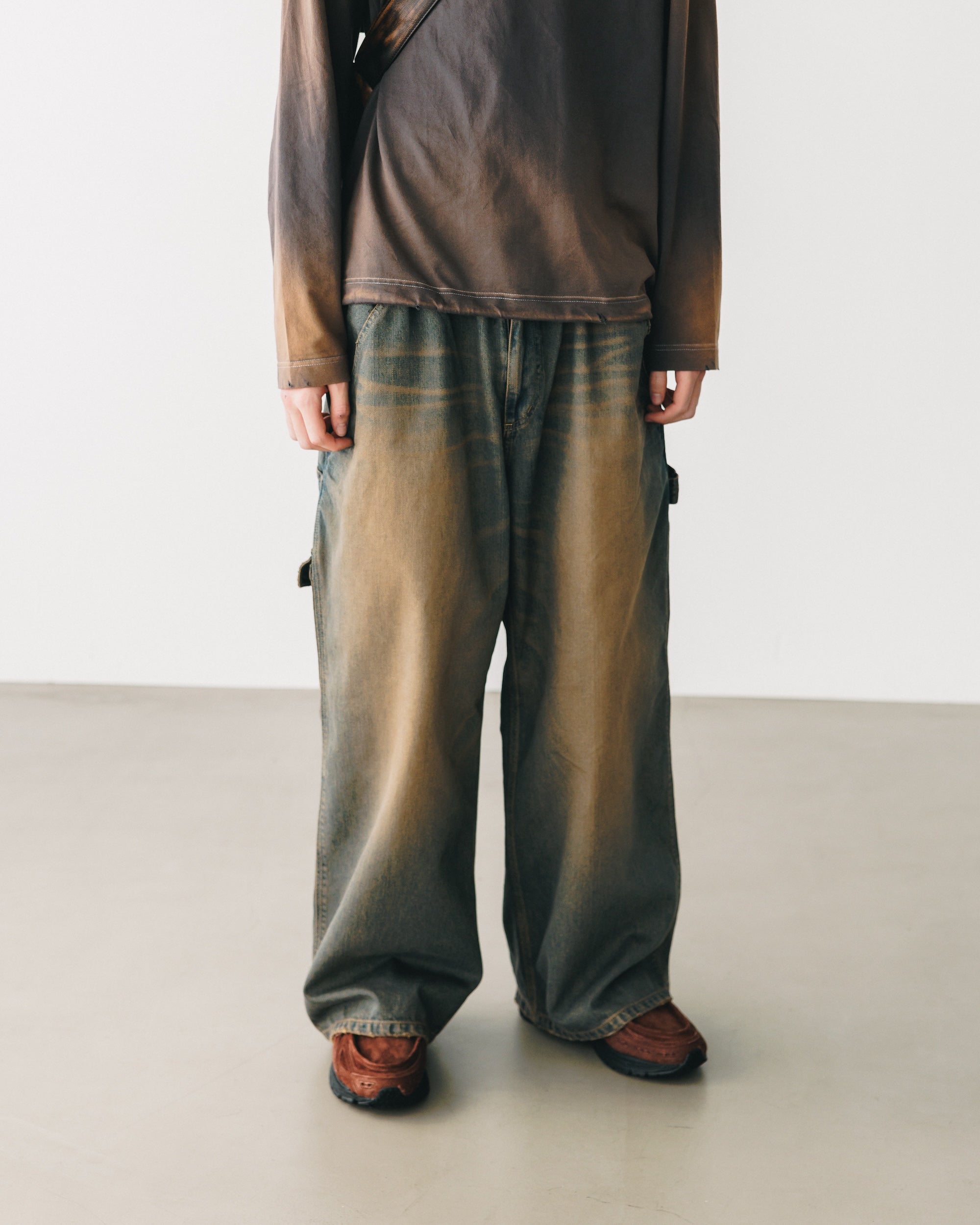 【11.5 WED 20:00- IN STOCK】VINTAGE DYED SELVEDGE DENIM WORKER PANTS (VINTAGE BROWN)