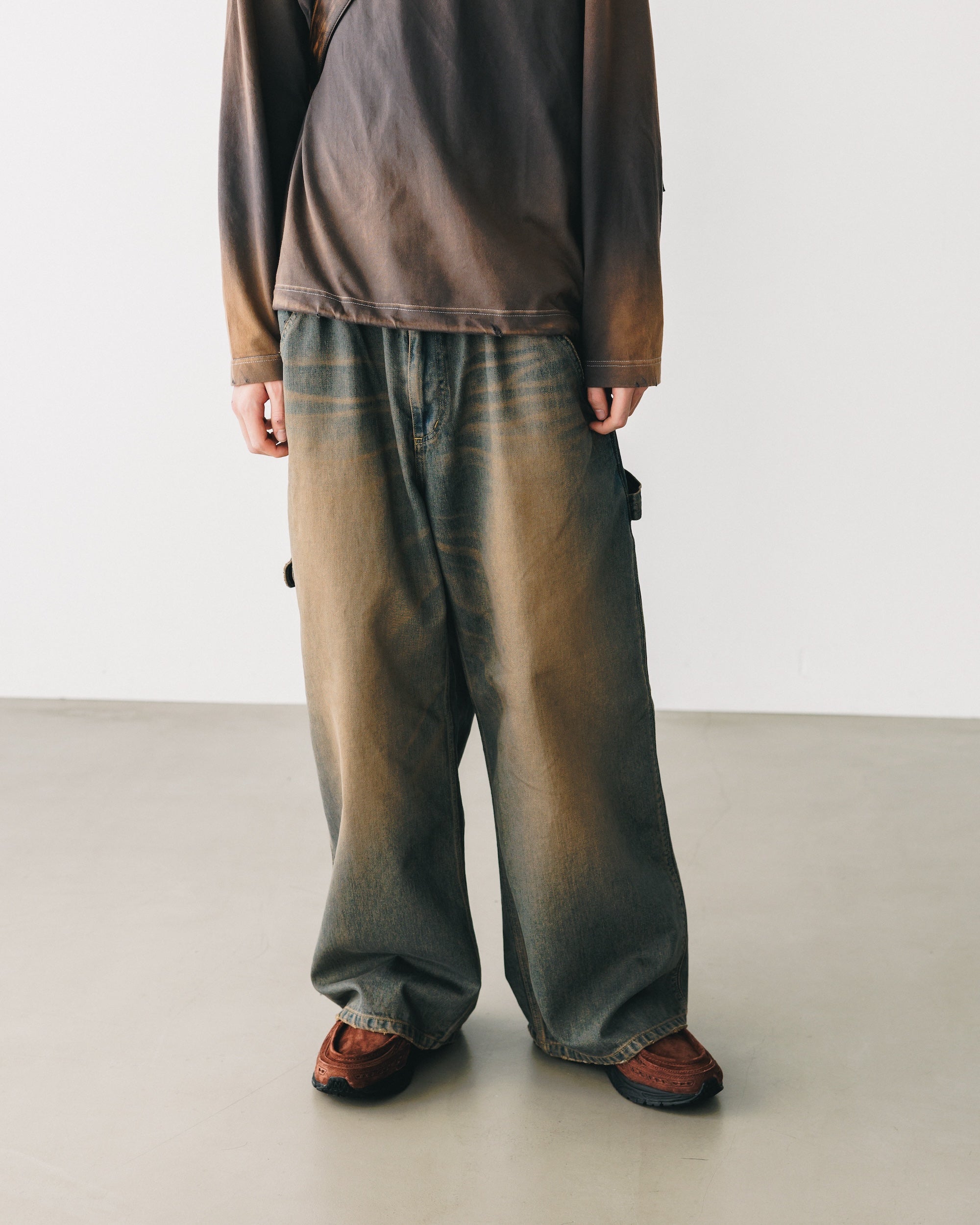 【11.5 WED 20:00- IN STOCK】VINTAGE DYED SELVEDGE DENIM WORKER PANTS (VINTAGE BROWN)