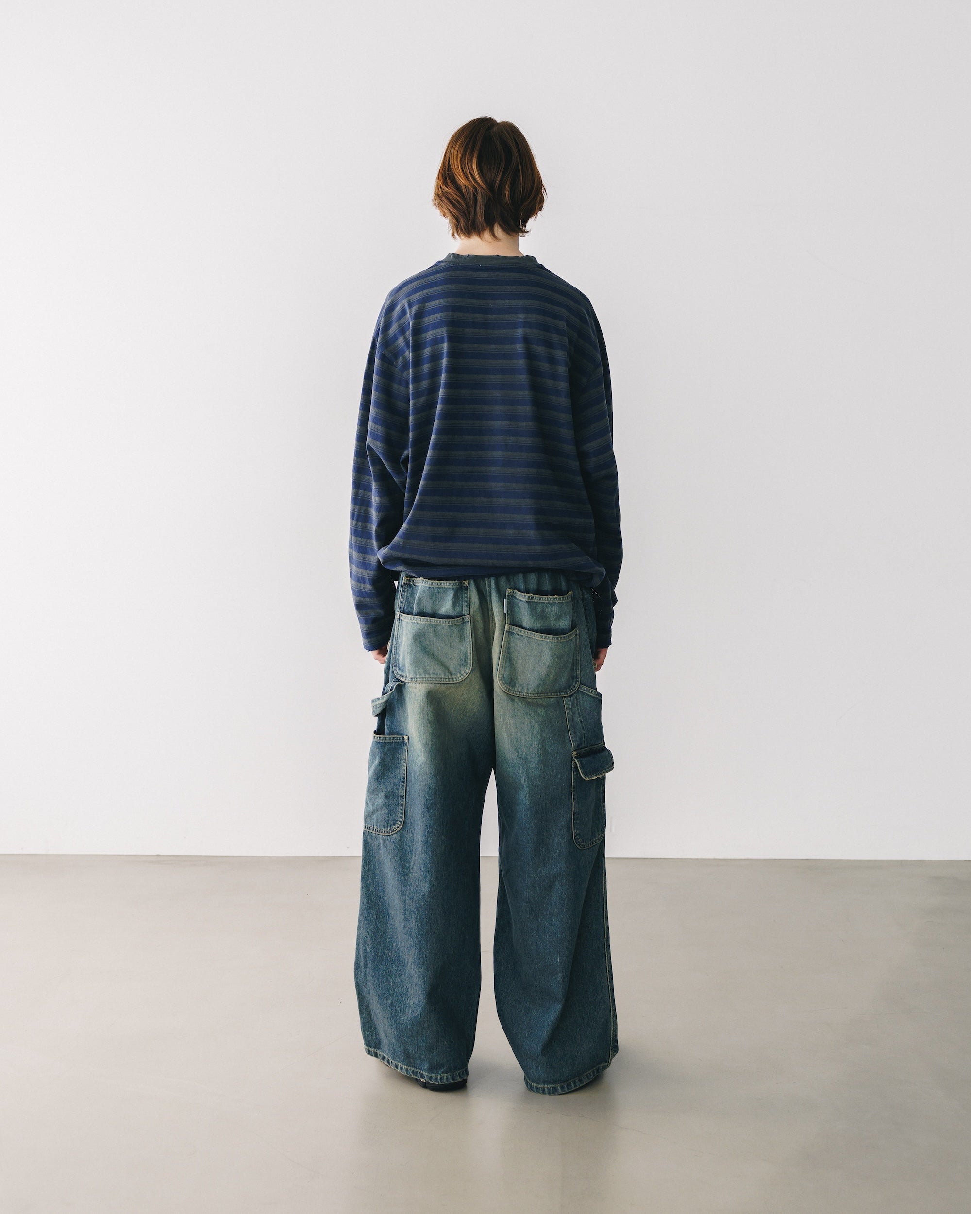 【10.8 WED 20:00- IN STOCK】PIGMENT DYED MULTI STRIPED L/S T-SHIRT WITH DRAWSTRINGS