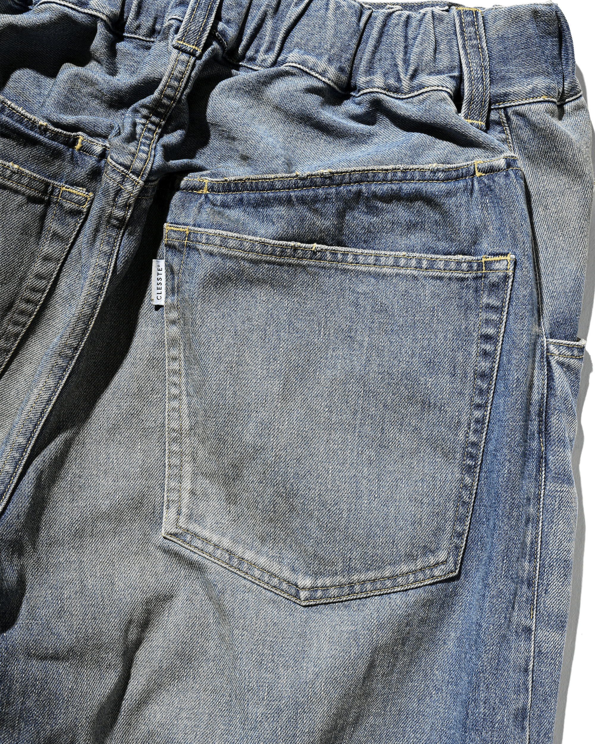 【10.1 WED 20:00- IN STOCK】VINTAGE DYED SELVEDGE DENIM BARREL LEG PANTS (VINTAGE LIGHT INDIGO)