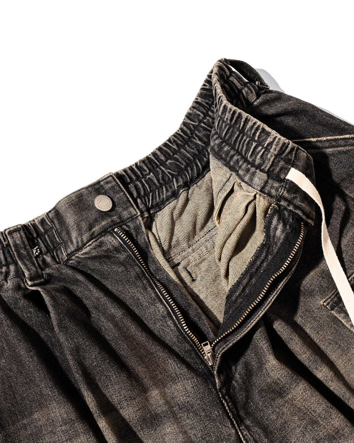 VINTAGE DYED SELVEDGE DENIM CITY MEGA POCKET BALLOON CARGO HALF PANTS (VINTAGE BLACK)