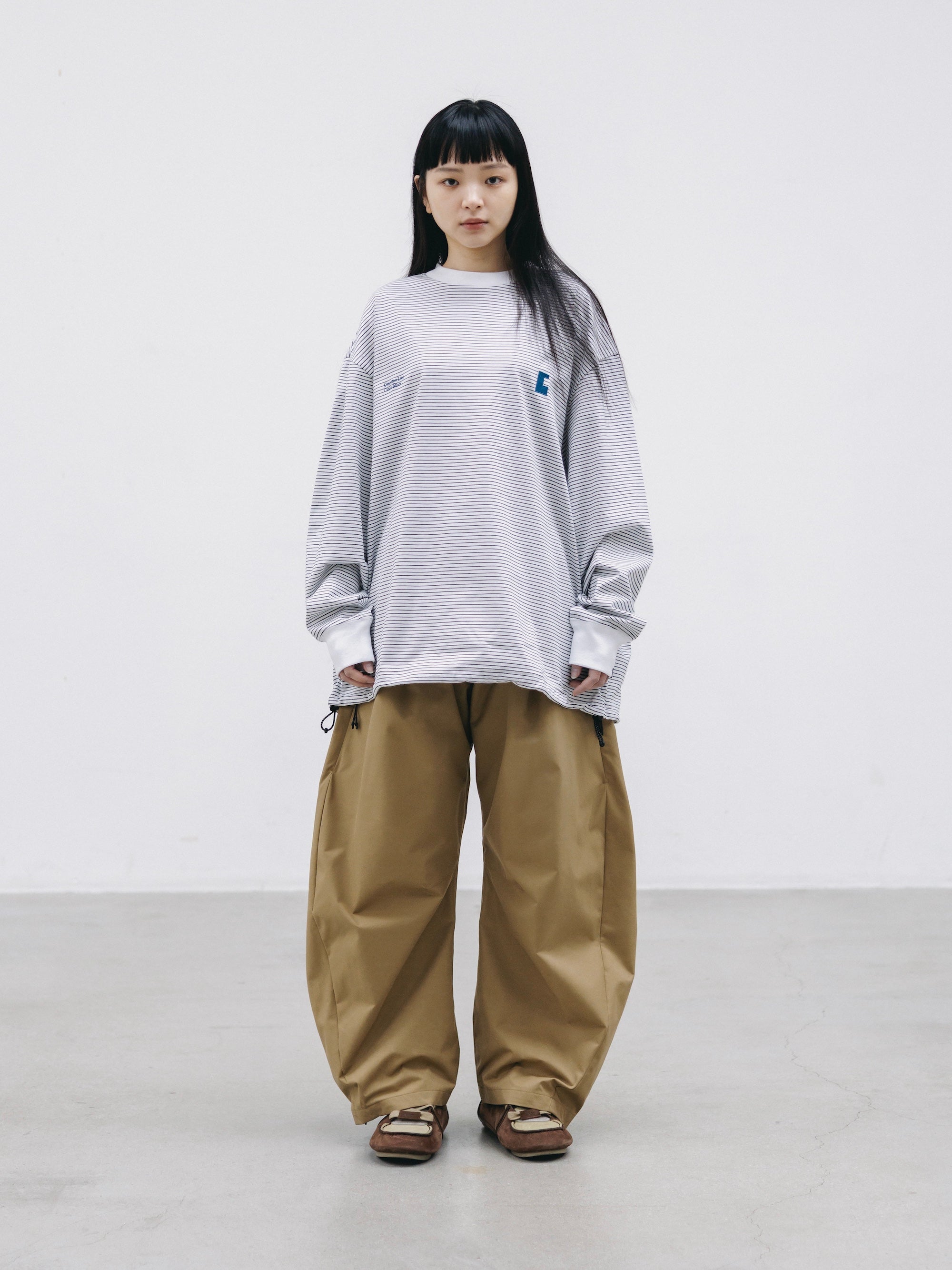 【2.28 SAT 20:00- IN STOCK】"C×CONCEPT" STRIPED L/S T-SHIRT WITH DRAWSTRINGS (WHITE×BLACK)