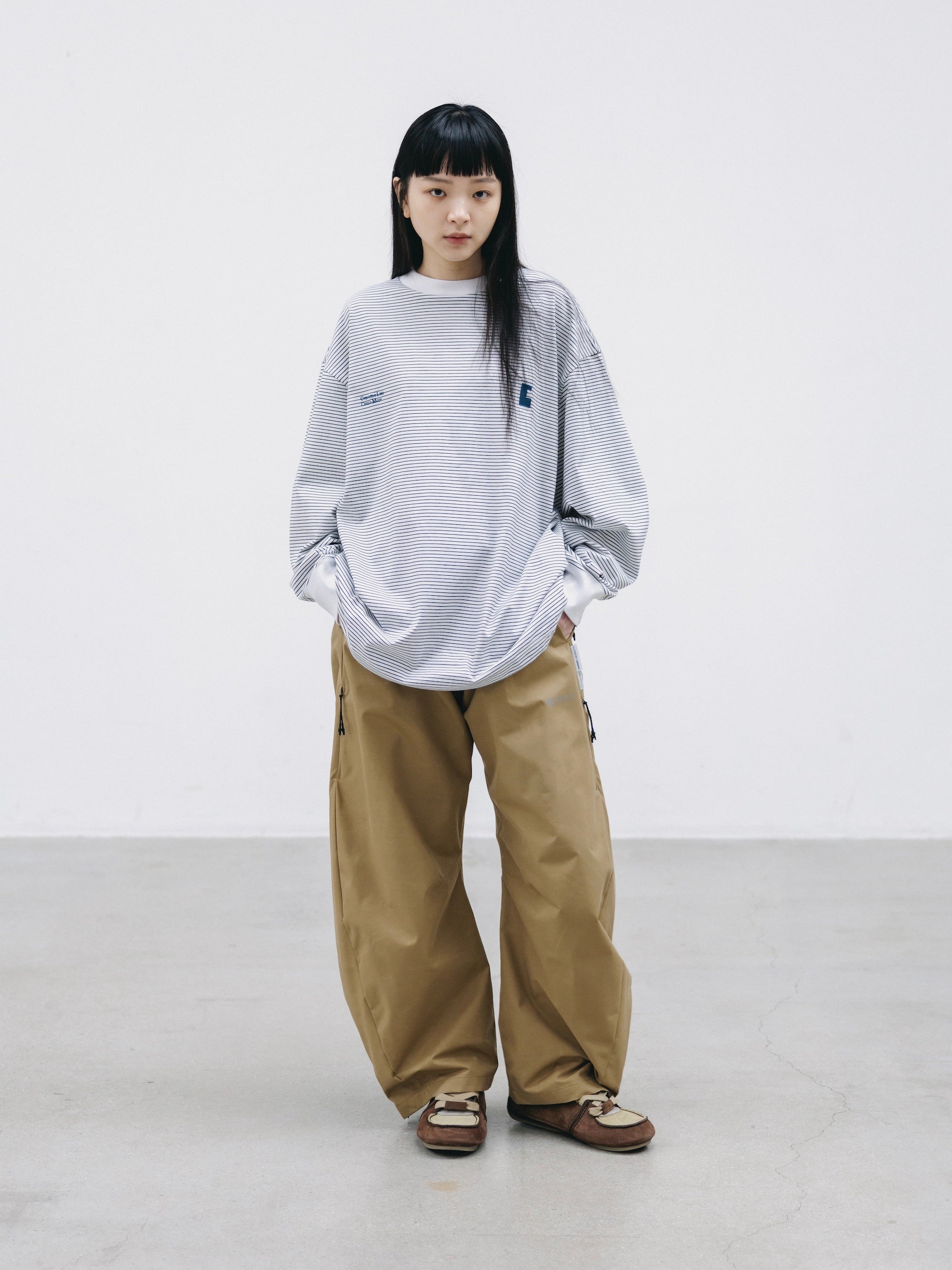 【2.28 SAT 20:00- IN STOCK】"C×CONCEPT" STRIPED L/S T-SHIRT WITH DRAWSTRINGS (WHITE×BLACK)