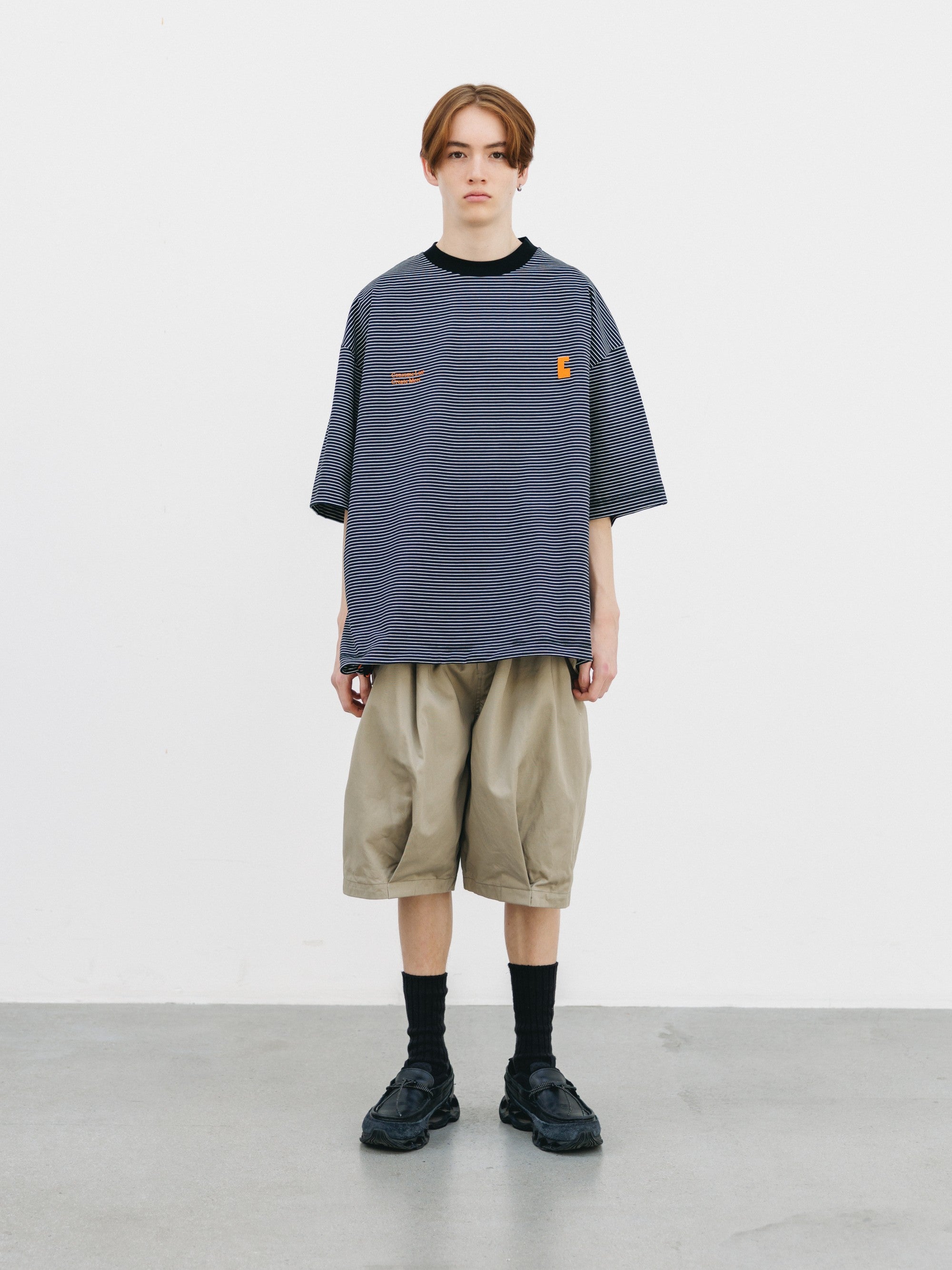 【6.13 SAT 20:00- IN STOCK】"C×CONCEPT" STRIPED S/S T-SHIRT WITH DRAWSTRINGS (BLACK×WHITE)
