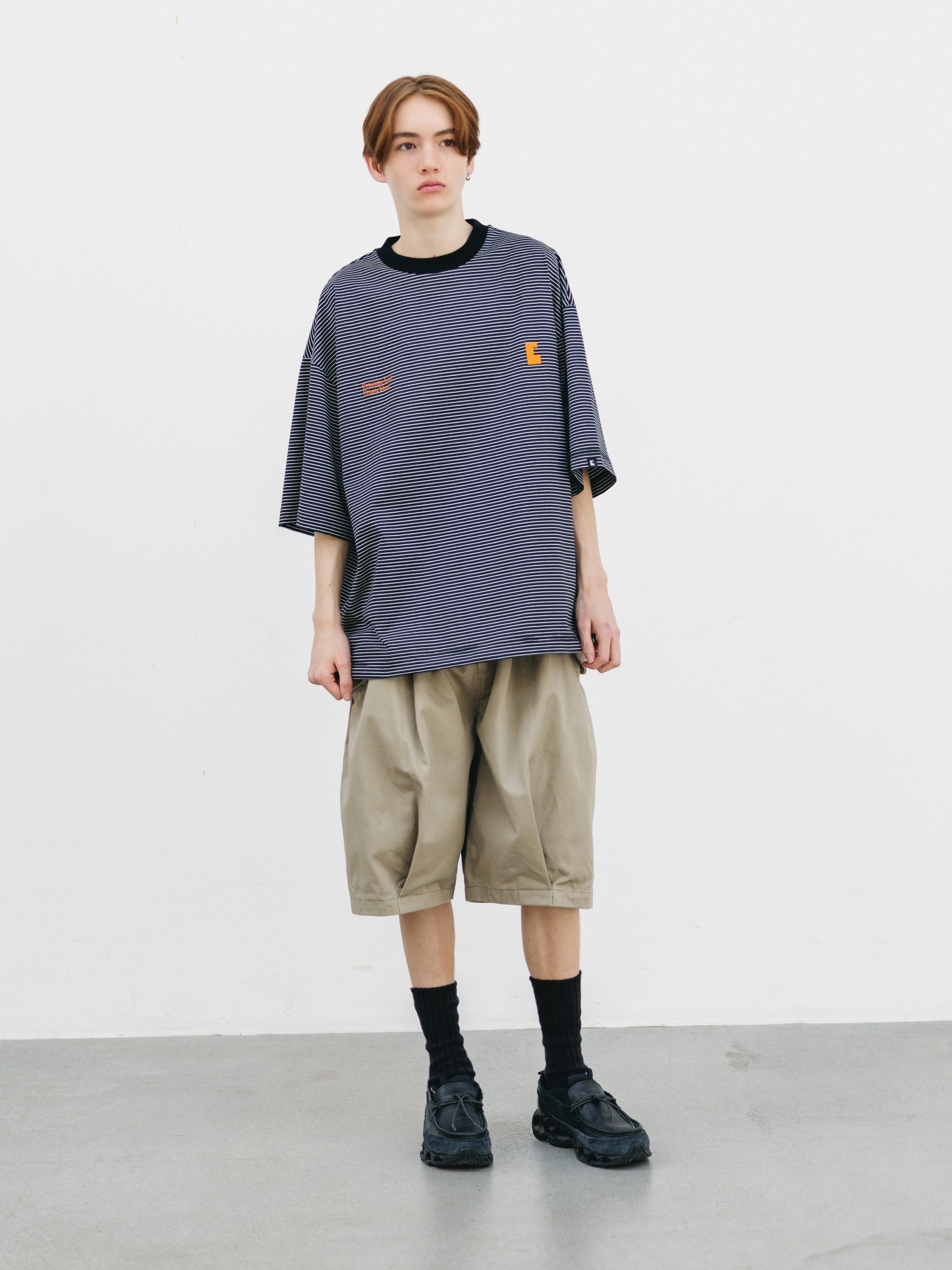 【6.13 SAT 20:00- IN STOCK】"C×CONCEPT" STRIPED S/S T-SHIRT WITH DRAWSTRINGS (BLACK×WHITE)