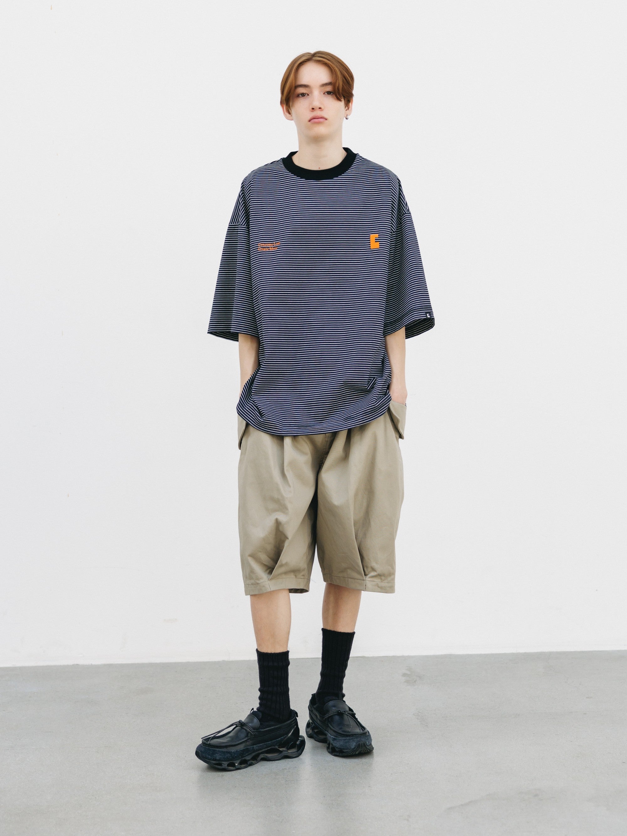 【6.13 SAT 20:00- IN STOCK】"C×CONCEPT" STRIPED S/S T-SHIRT WITH DRAWSTRINGS (BLACK×WHITE)