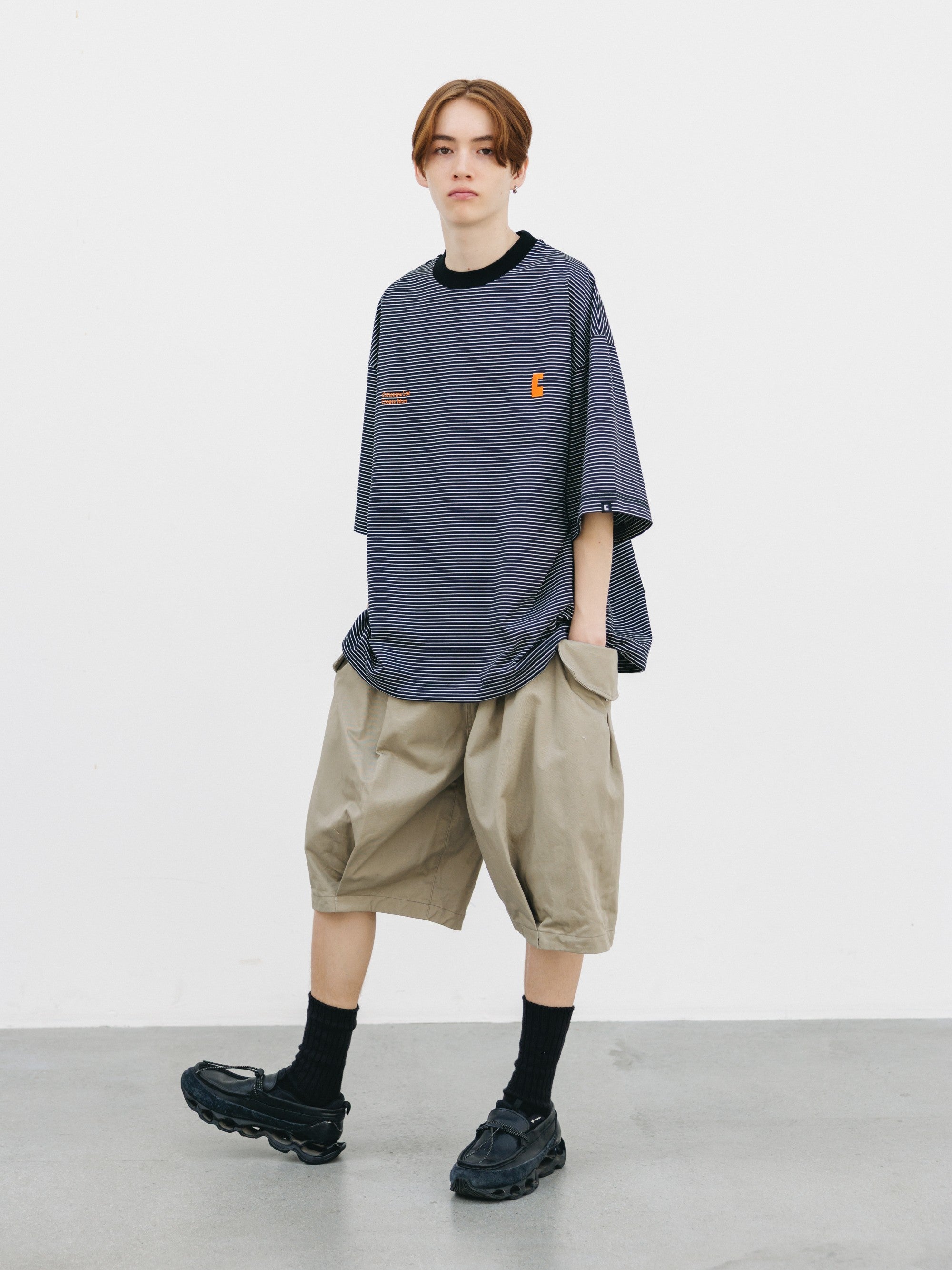 【6.13 SAT 20:00- IN STOCK】"C×CONCEPT" STRIPED S/S T-SHIRT WITH DRAWSTRINGS (BLACK×WHITE)
