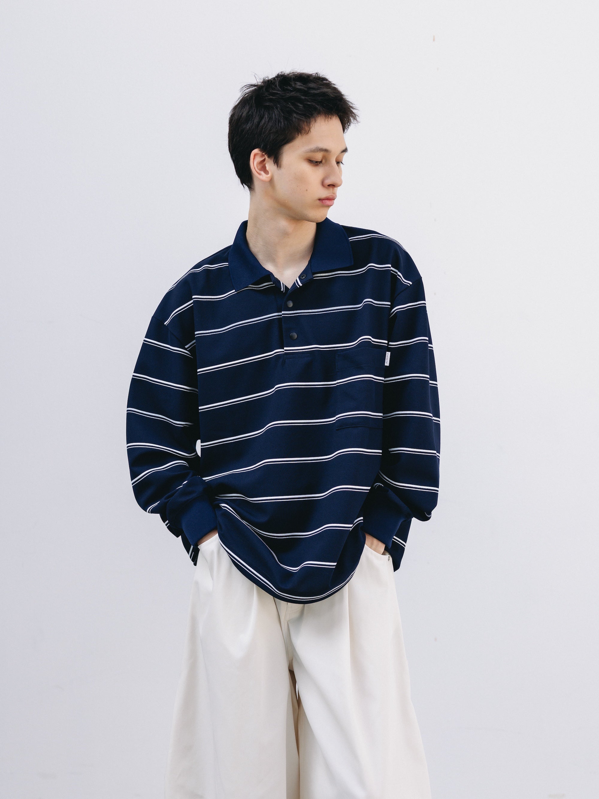 THICK/THIN STRIPE ACTIVE CITY POLO L/S SHIRTS (NAVY)