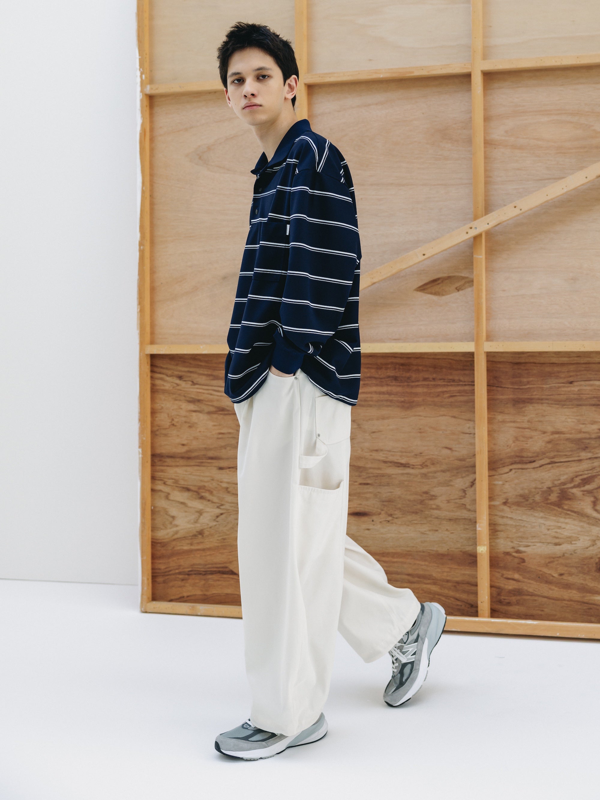 THICK/THIN STRIPE ACTIVE CITY POLO L/S SHIRTS (NAVY)