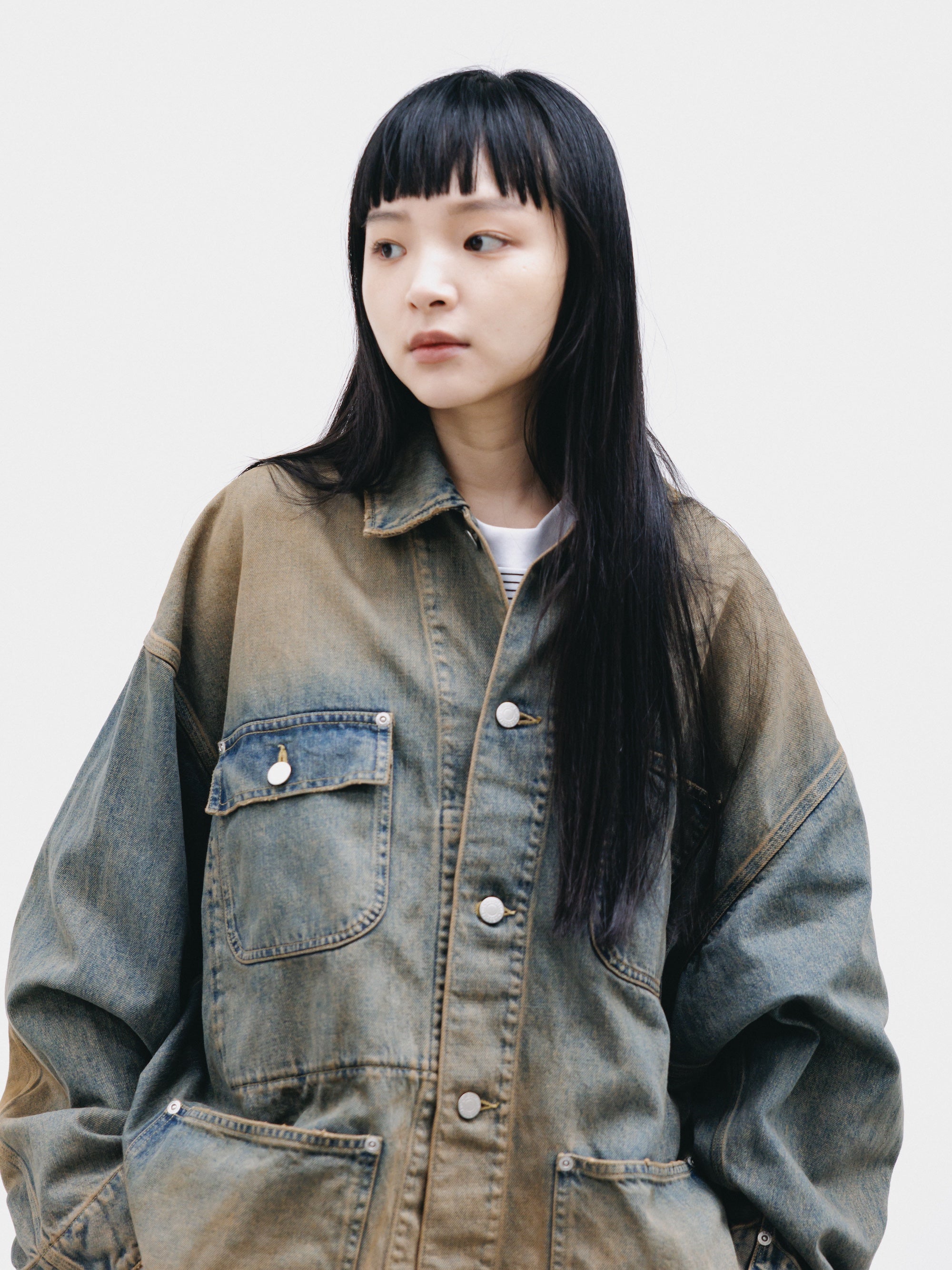 【2.14 SAT 20:00- IN STOCK】VINTAGE DYED SELVEDGE DENIM CITY UTILITY COAT (VINTAGE BEIGE)