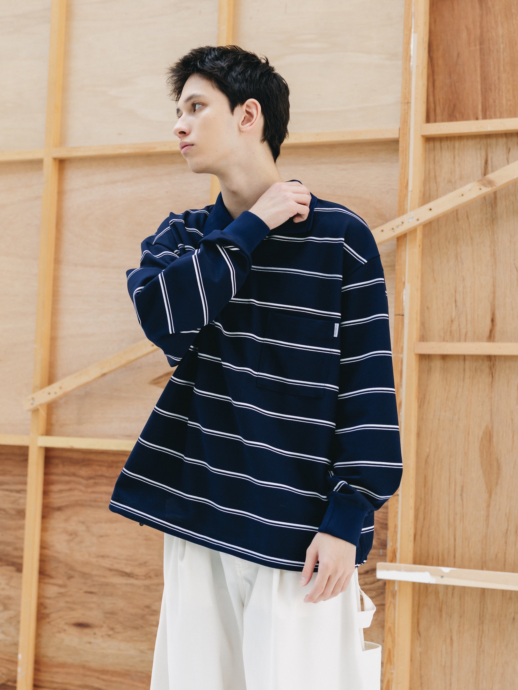 THICK/THIN STRIPE ACTIVE CITY POLO L/S SHIRTS (NAVY)