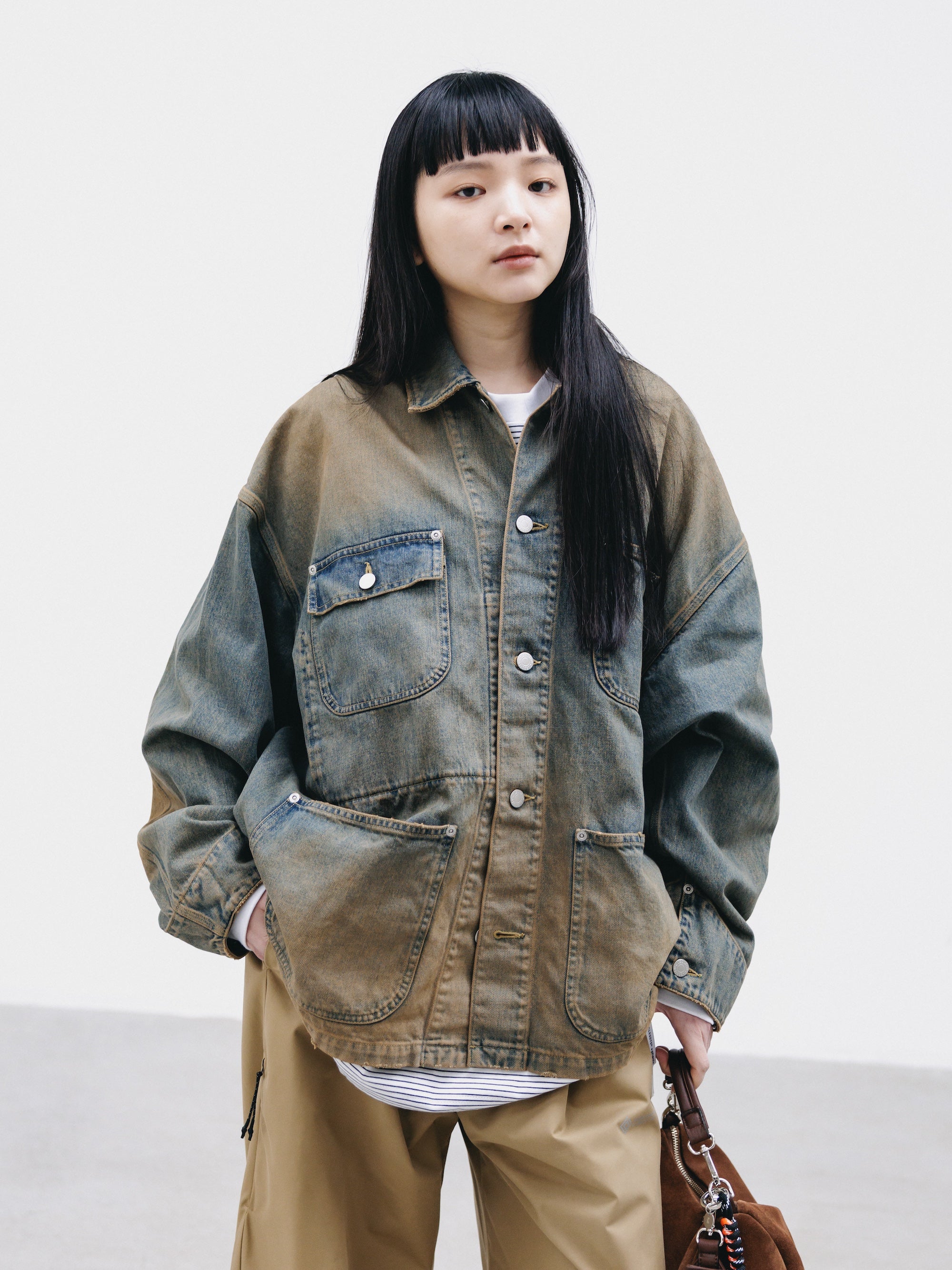 【2.14 SAT 20:00- IN STOCK】VINTAGE DYED SELVEDGE DENIM CITY UTILITY COAT (VINTAGE BEIGE)