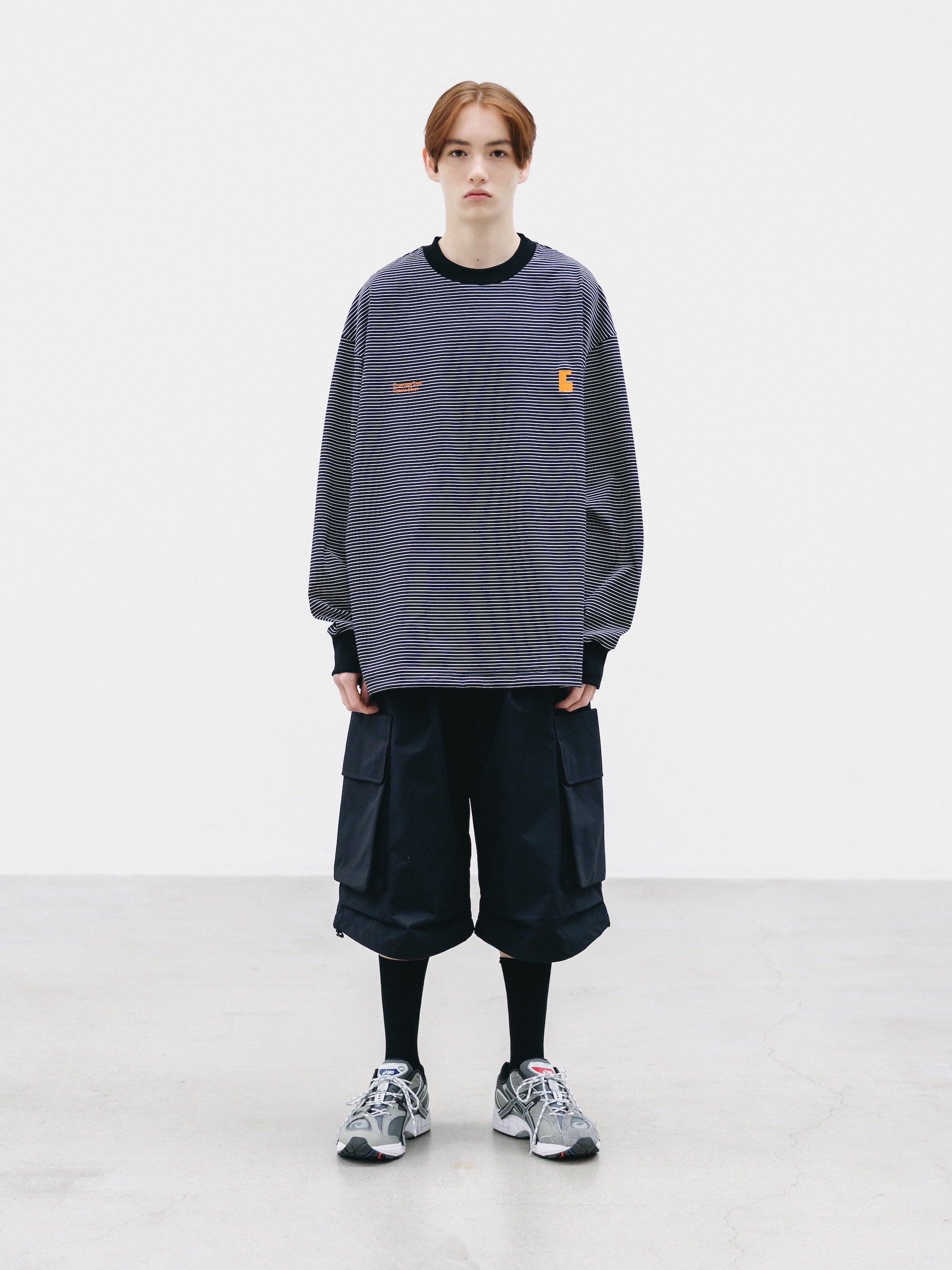 【2.28 SAT 20:00- IN STOCK】"C×CONCEPT" STRIPED L/S T-SHIRT WITH DRAWSTRINGS (BLACK×WHITE)