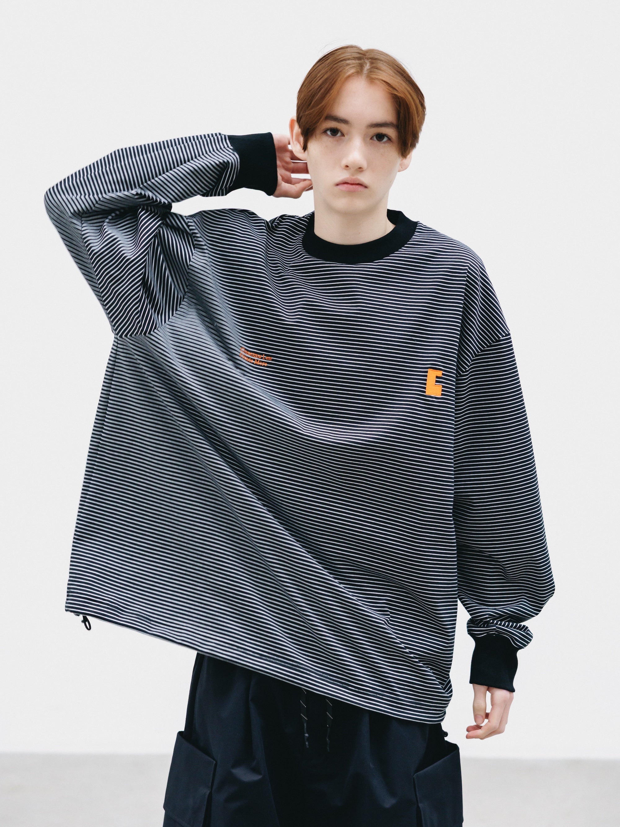 【2.28 SAT 20:00- IN STOCK】"C×CONCEPT" STRIPED L/S T-SHIRT WITH DRAWSTRINGS (BLACK×WHITE)