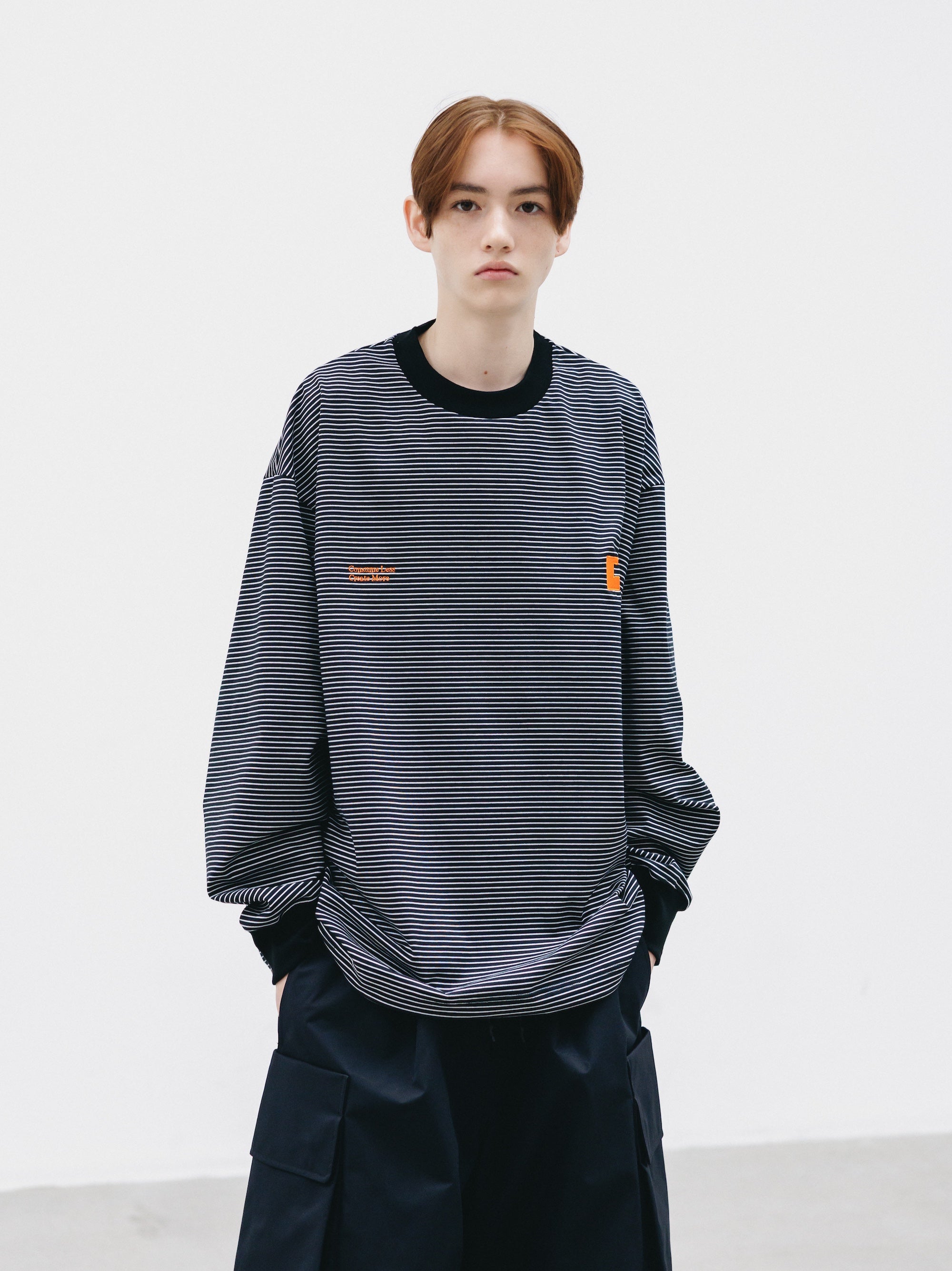 【2.28 SAT 20:00- IN STOCK】"C×CONCEPT" STRIPED L/S T-SHIRT WITH DRAWSTRINGS (BLACK×WHITE)