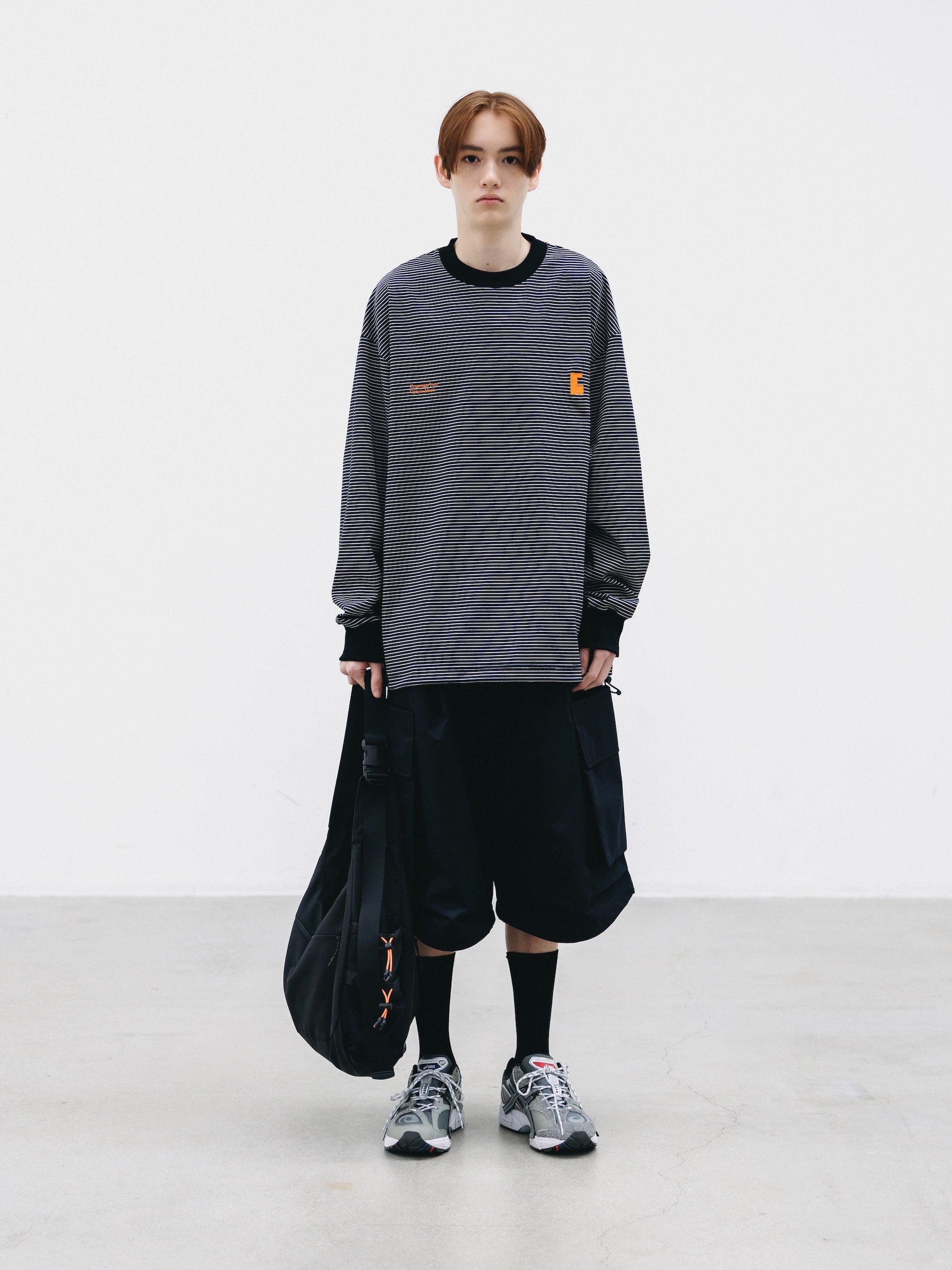 【2.28 SAT 20:00- IN STOCK】"C×CONCEPT" STRIPED L/S T-SHIRT WITH DRAWSTRINGS (BLACK×WHITE)