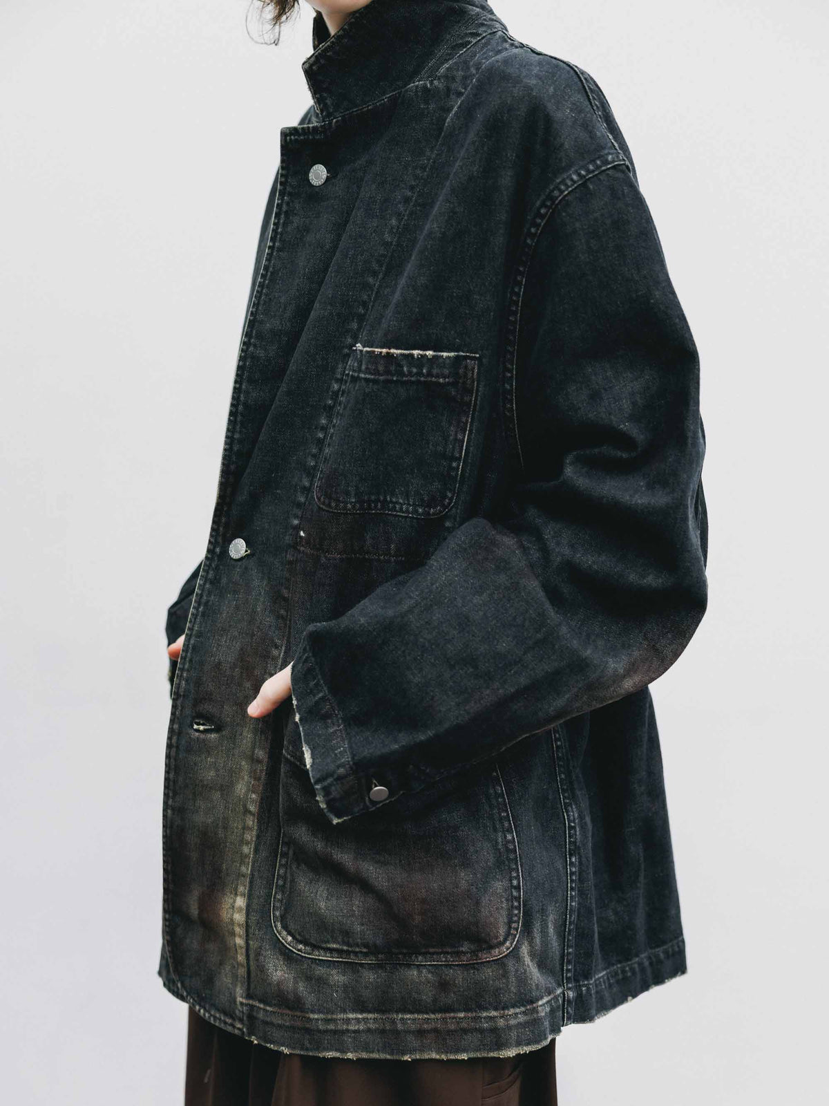【9.19 SAT 20:00- IN STOCK】VINTAGE DYED SELVEDGE DENIM CITY WORKER TAILORED JACKET (VINTAGE BLACK)