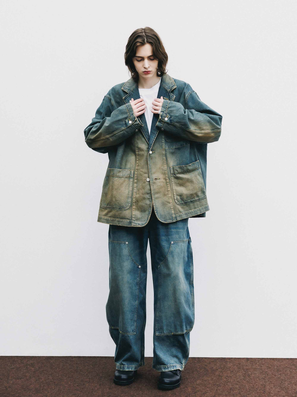 【9.19 SAT 20:00- IN STOCK】VINTAGE DYED SELVEDGE DENIM CITY WORKER TAILORED JACKET (VINTAGE BEIGE)