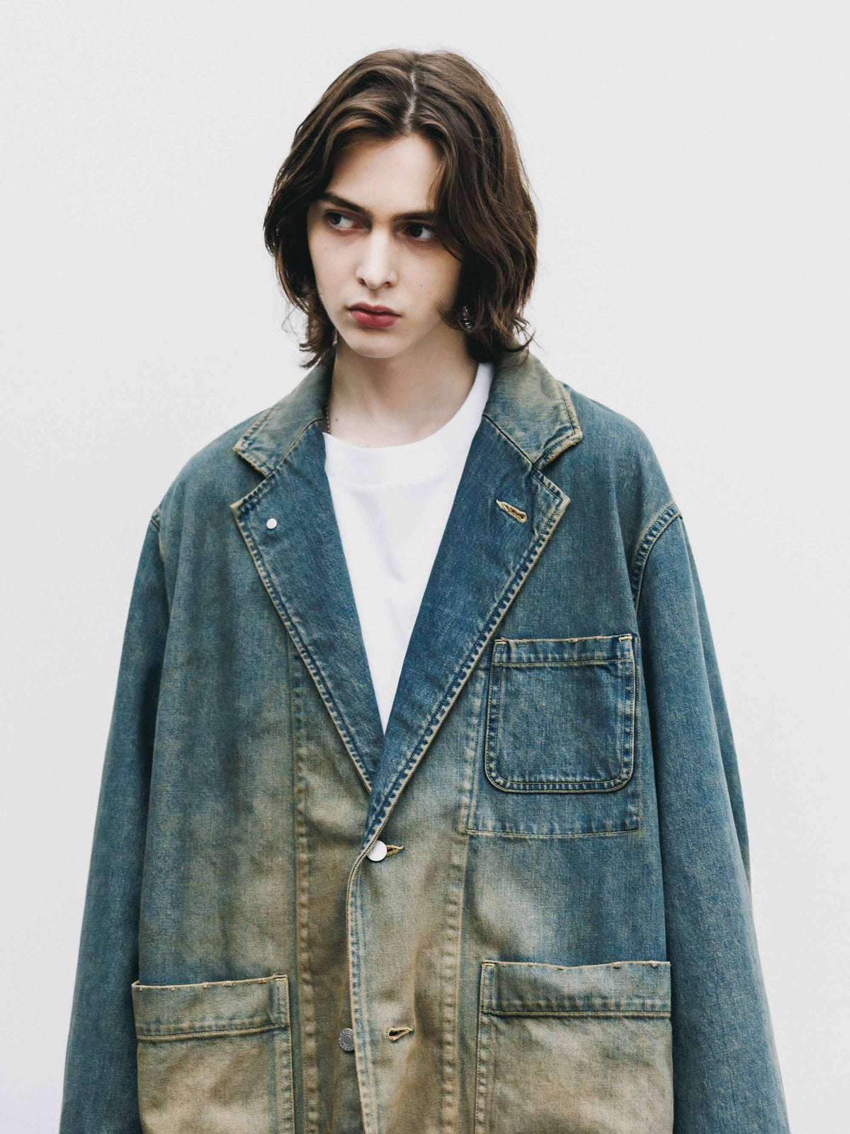 【9.19 SAT 20:00- IN STOCK】VINTAGE DYED SELVEDGE DENIM CITY WORKER TAILORED JACKET (VINTAGE BEIGE)