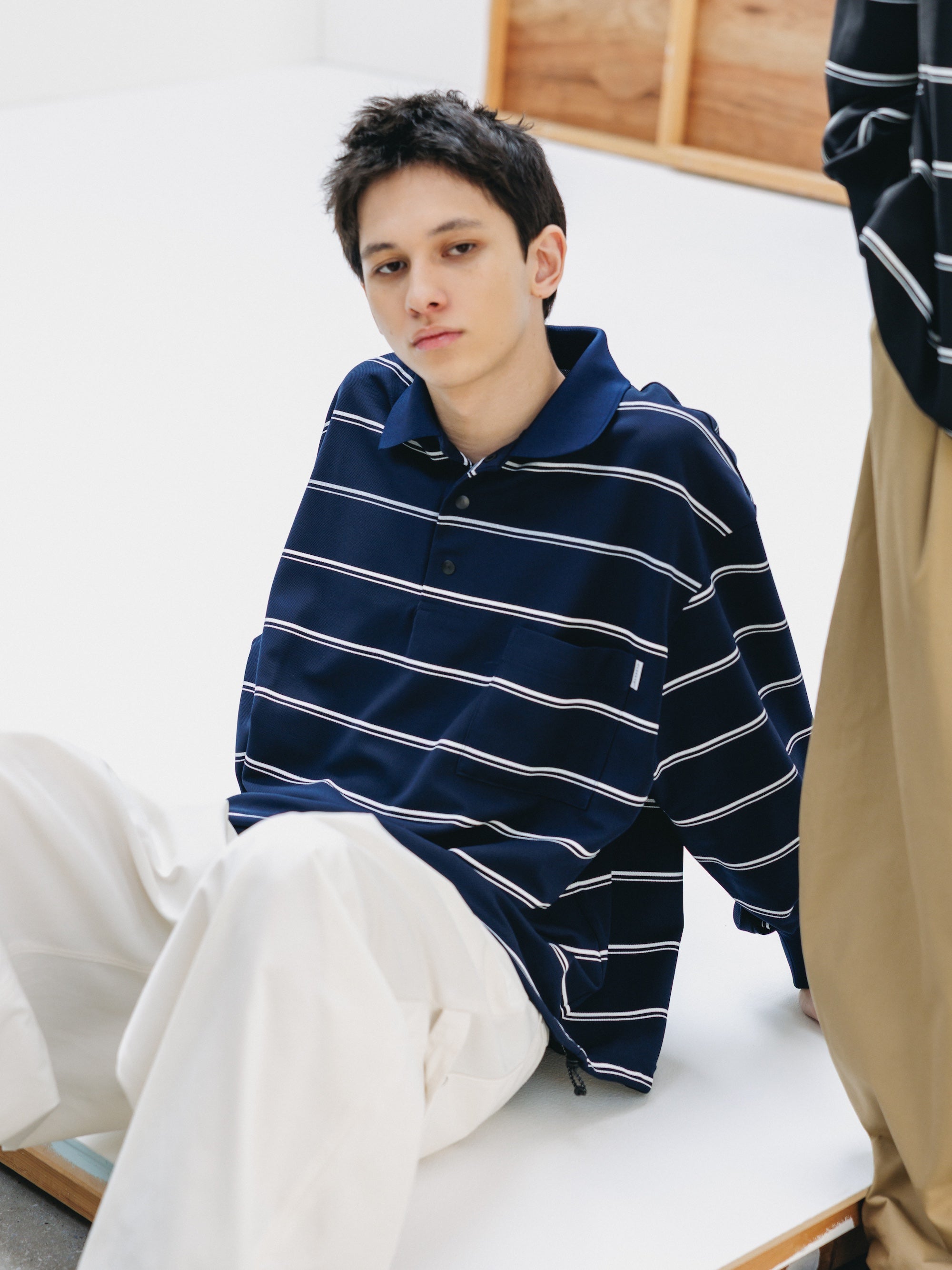 THICK/THIN STRIPE ACTIVE CITY POLO L/S SHIRTS (NAVY)