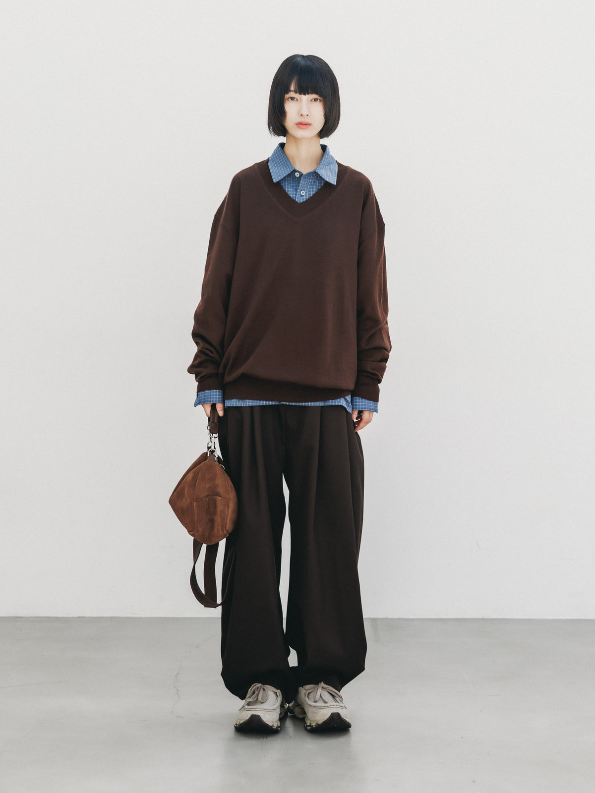 【10.31 SAT 20:00- IN STOCK】 12G WOOL V-NECK KNIT PULLOVER (BROWN)