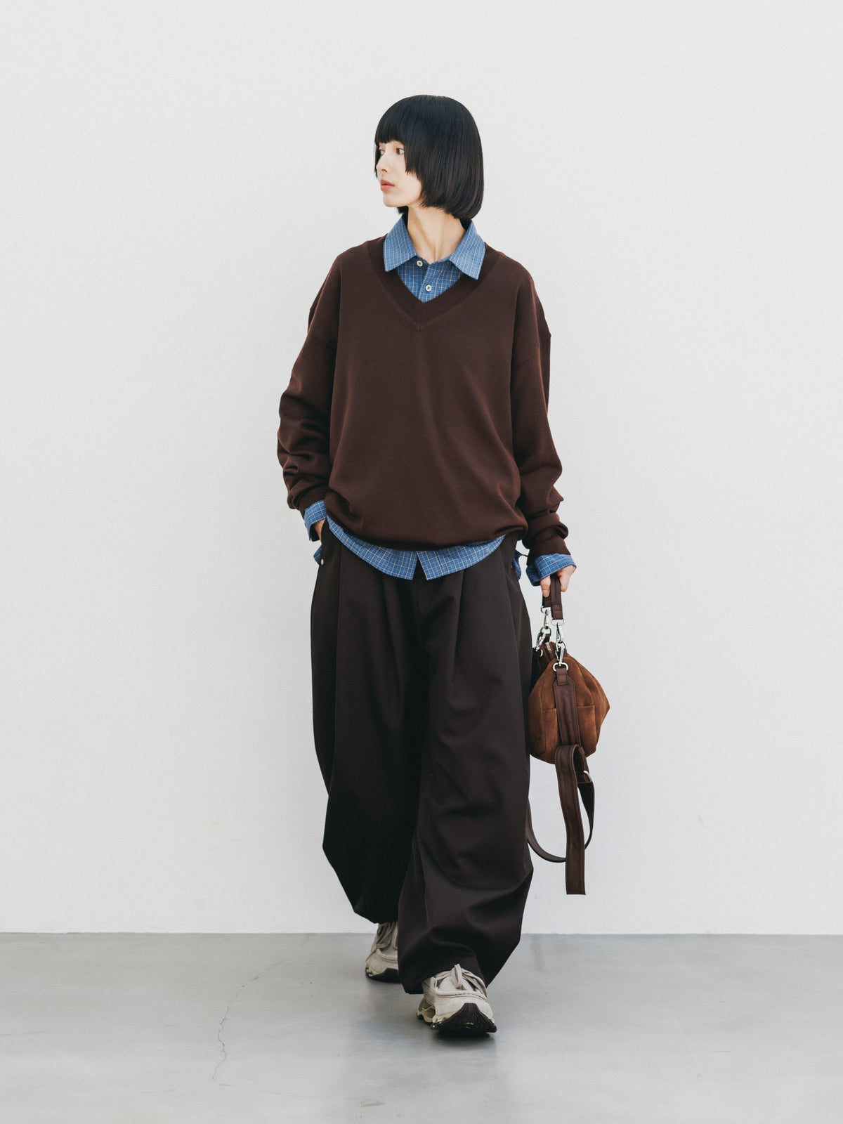 【10.31 SAT 20:00- IN STOCK】 12G WOOL V-NECK KNIT PULLOVER (BROWN)