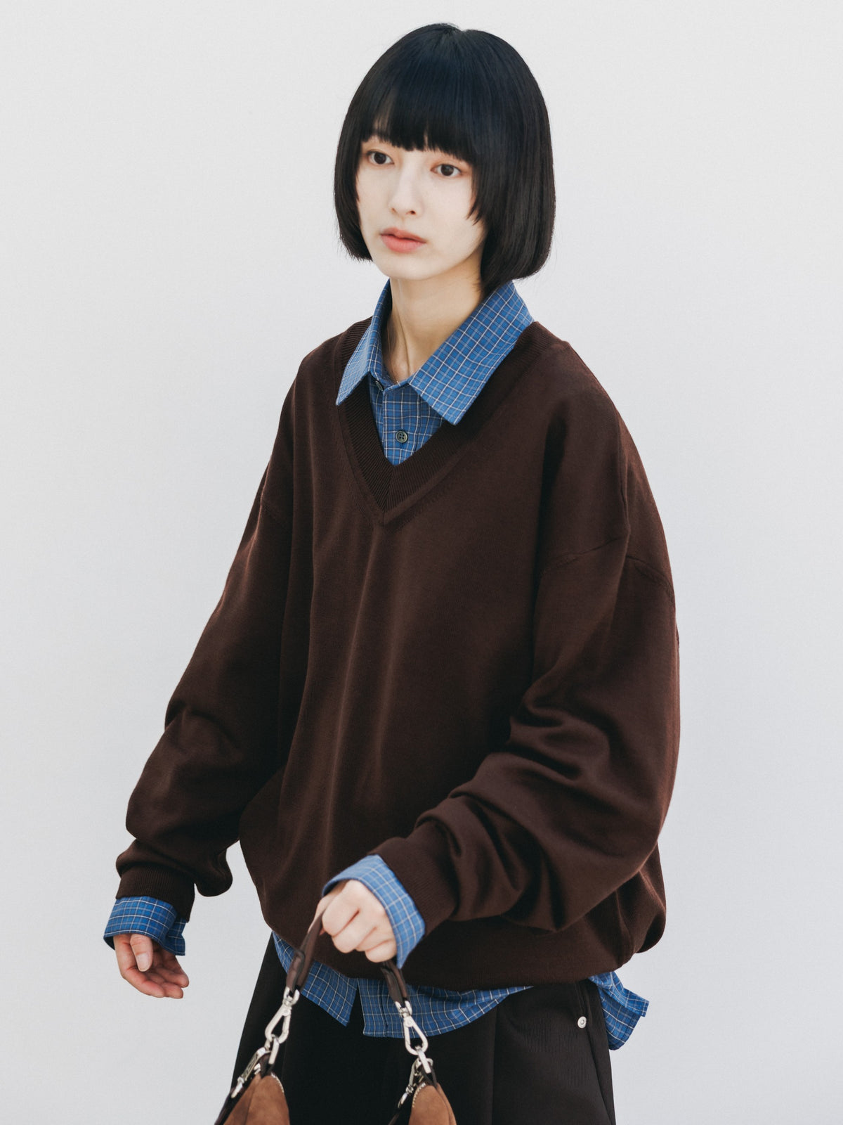 【10.31 SAT 20:00- IN STOCK】 12G WOOL V-NECK KNIT PULLOVER (BROWN)