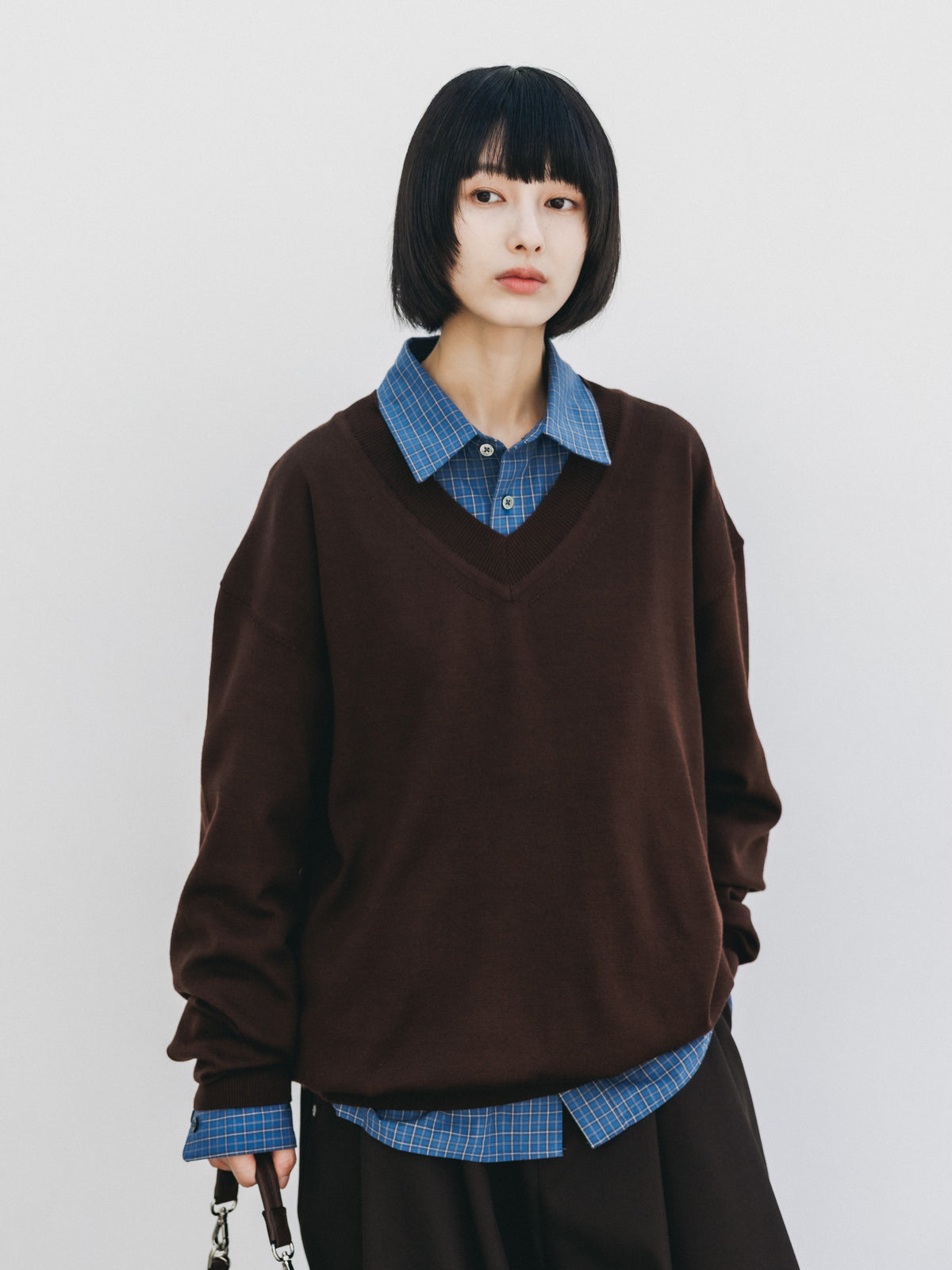 【10.31 SAT 20:00- IN STOCK】 12G WOOL V-NECK KNIT PULLOVER (BROWN)