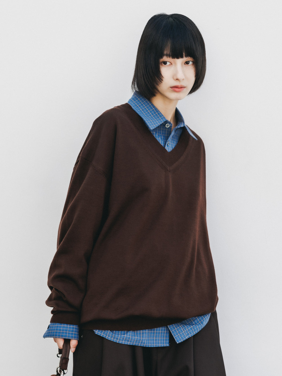 【10.31 SAT 20:00- IN STOCK】 12G WOOL V-NECK KNIT PULLOVER (BROWN)