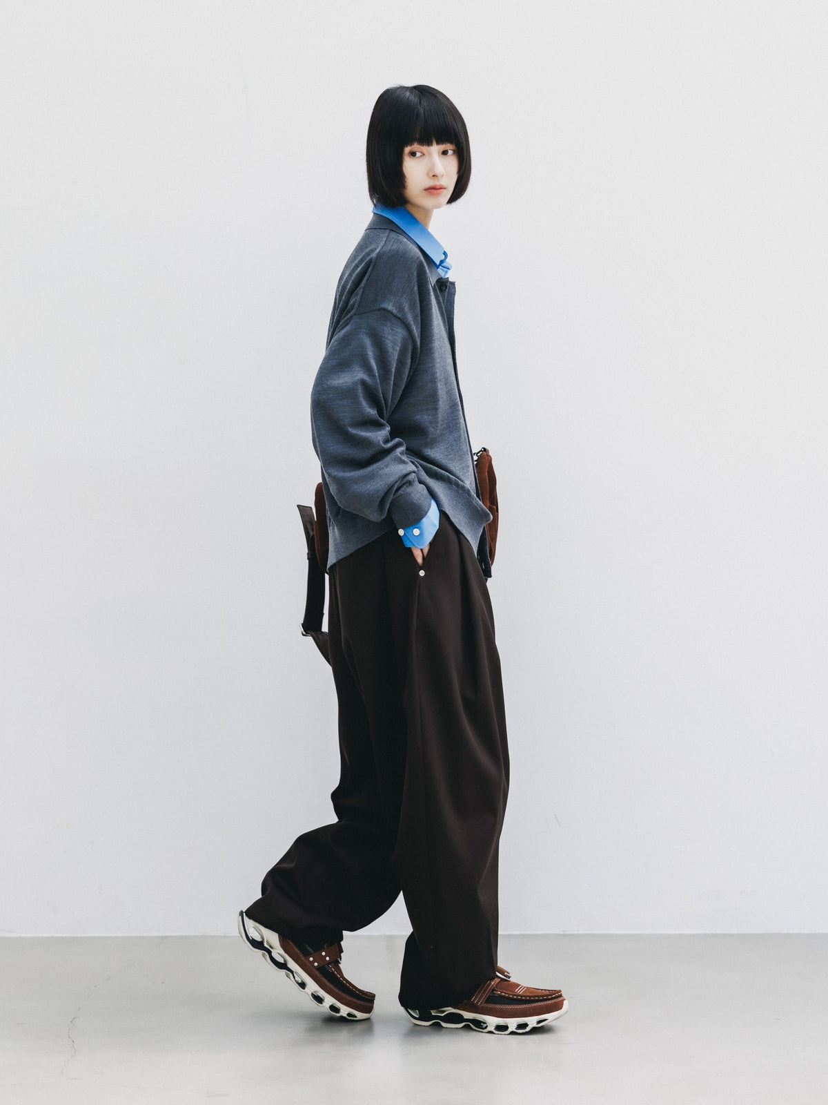 【10.21 WED 20:00- IN STOCK】 12G WOOL KNIT COLLARED CARDIGAN (GRAY)