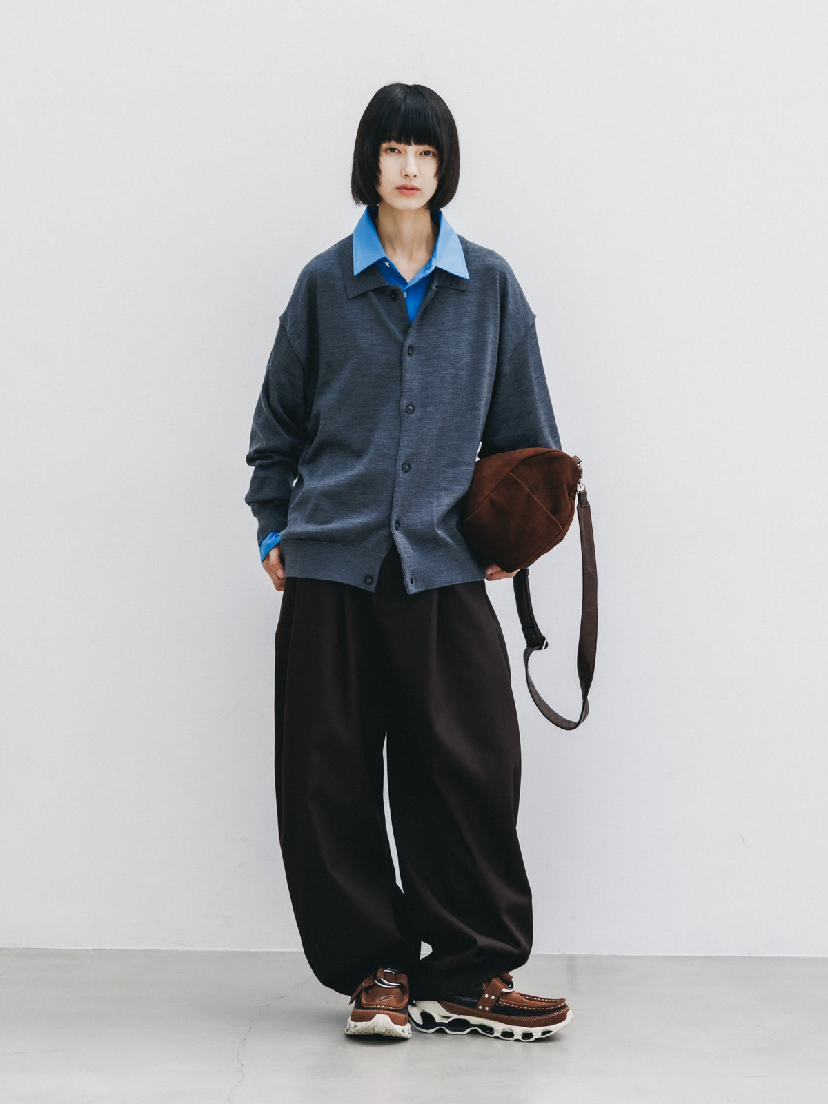 【10.21 WED 20:00- IN STOCK】 12G WOOL KNIT COLLARED CARDIGAN (GRAY)