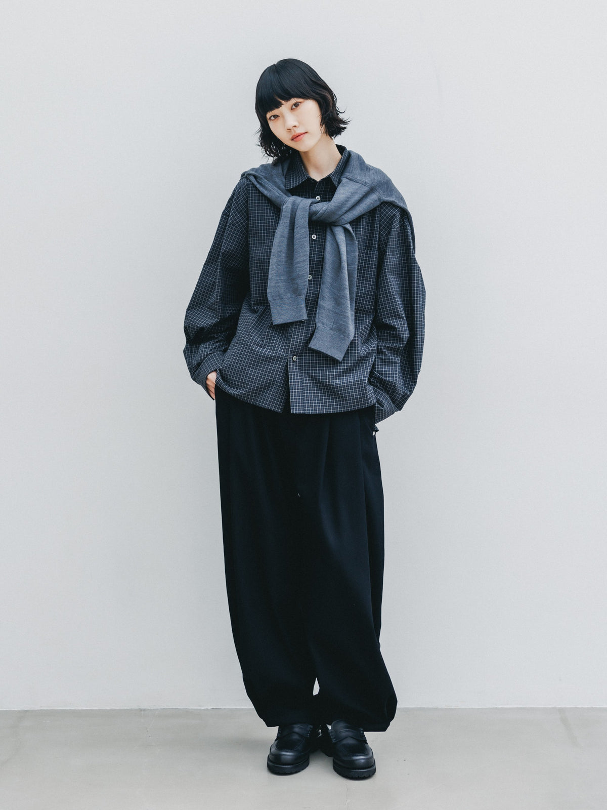 【10.14 WED 20:00- IN STOCK】 MINI CHECK EVERYDAY BOX FIT L/S SHIRT (BLACK MINI CHECK)