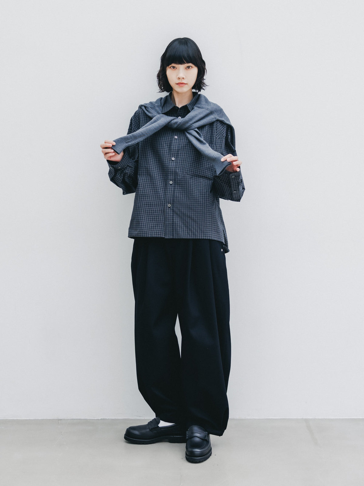 【10.14 WED 20:00- IN STOCK】 MINI CHECK EVERYDAY BOX FIT L/S SHIRT (BLACK MINI CHECK)