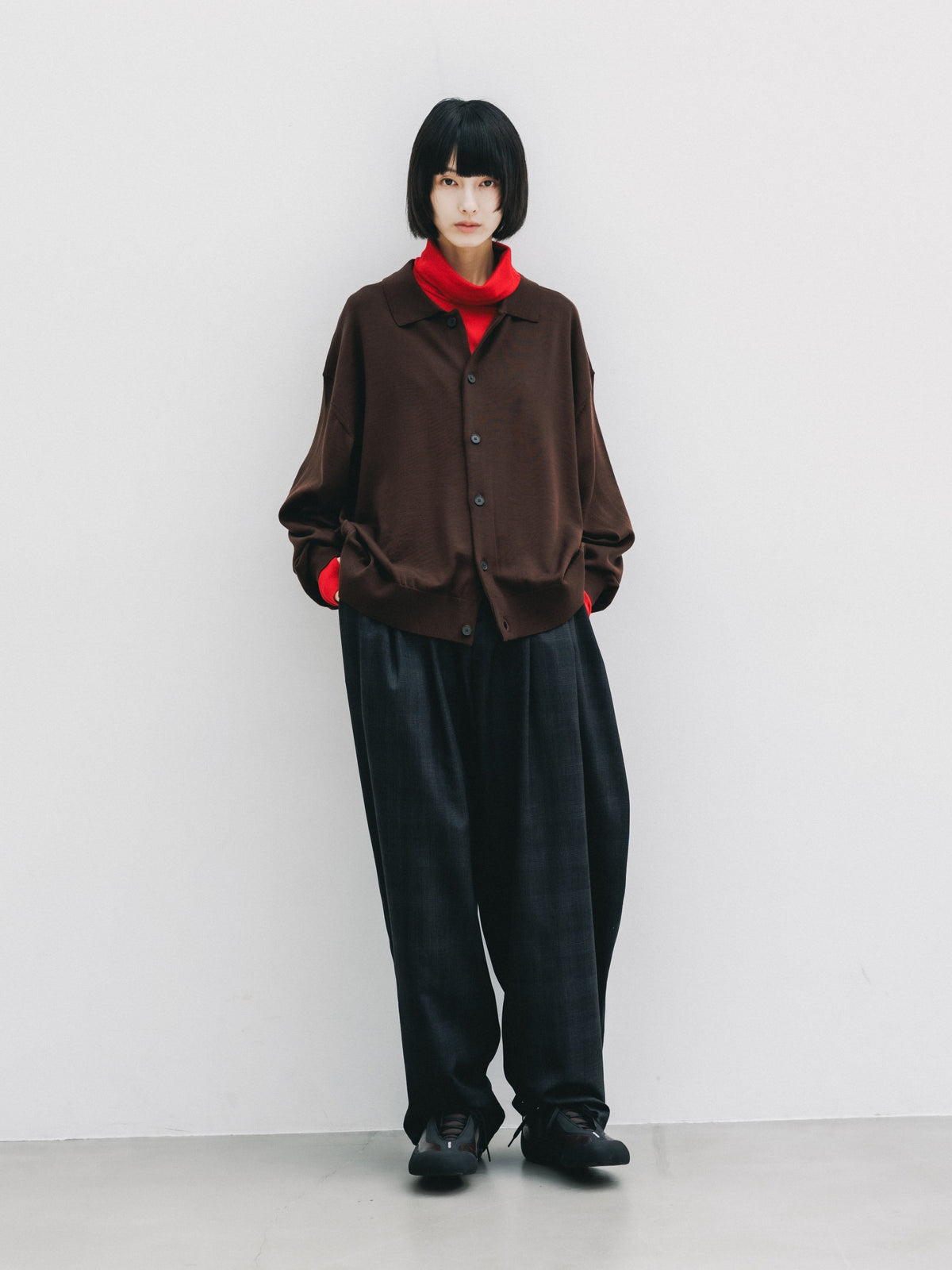 【10.21 WED 20:00- IN STOCK】 12G WOOL KNIT COLLARED CARDIGAN (BROWN)